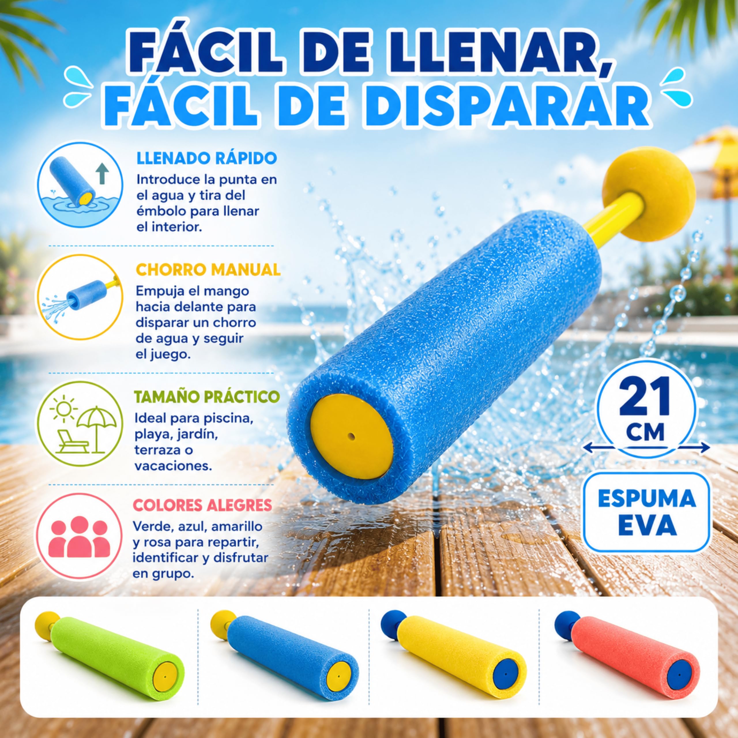 48 Pistolas de Agua de Espuma 21 cm para Niños