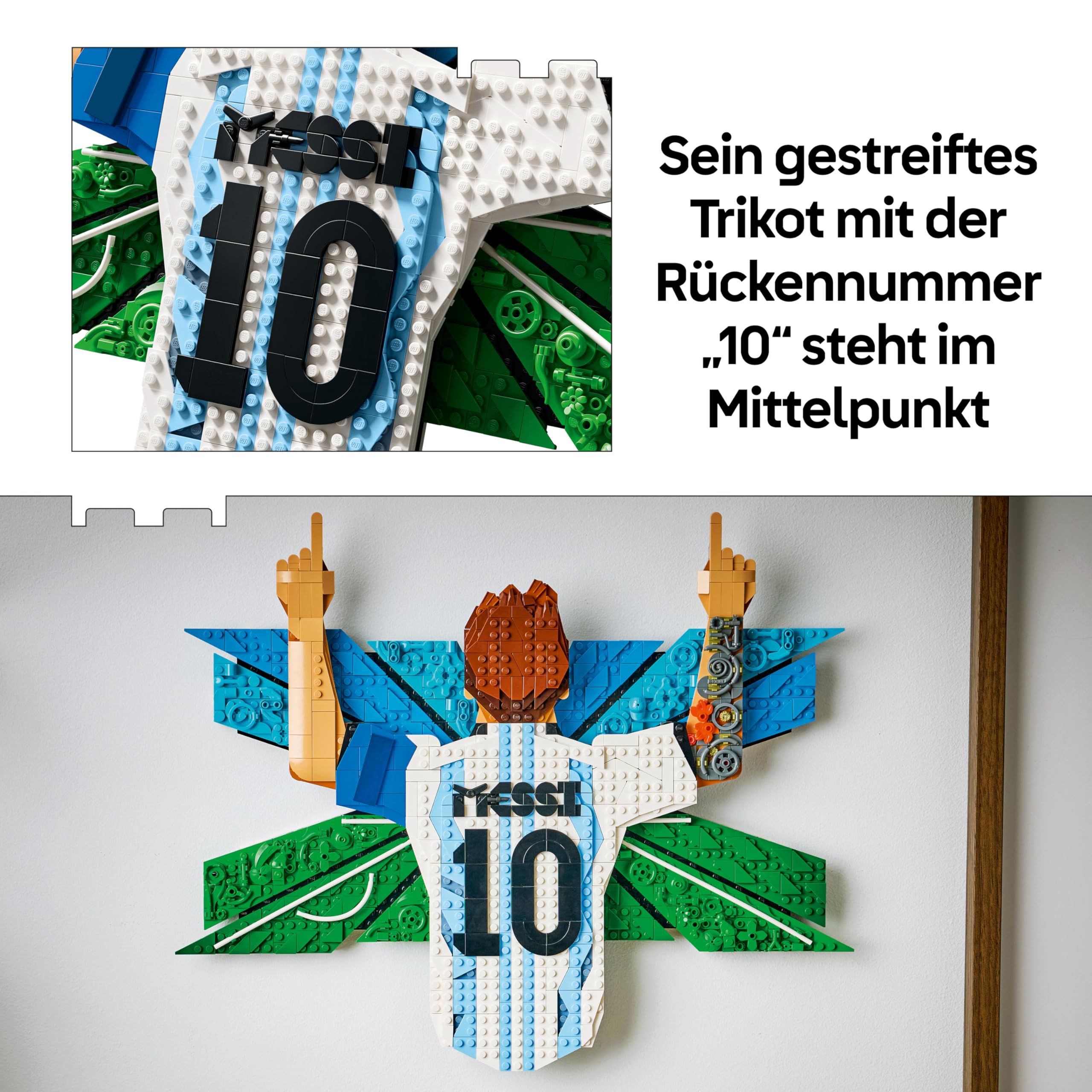 LEGO Editions Lionel Messi – Torjubel - 3D DIY Wandbild Set - DIY Deko für Kinder - Fußball Geschenk für Jugendliche ab 14 Jahren, Mädchen, Jungen und Erwachsene Sportfans - 43018