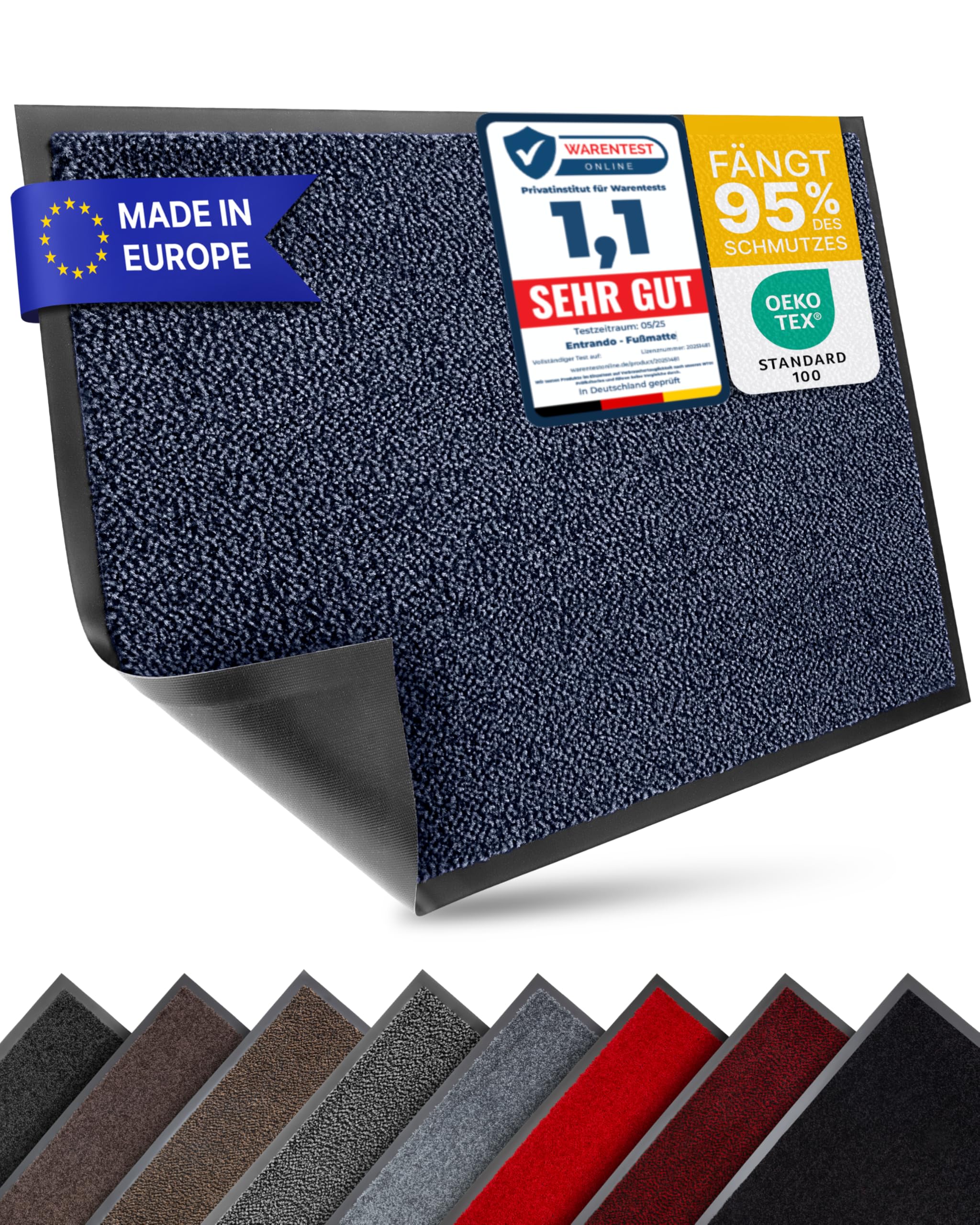 Color&Geometry Deurmat voor entree van 60 x 90 cm, wasbare, antislip, absorberende en vuilafstotende mat voor binnen en buiten - donkergrijs