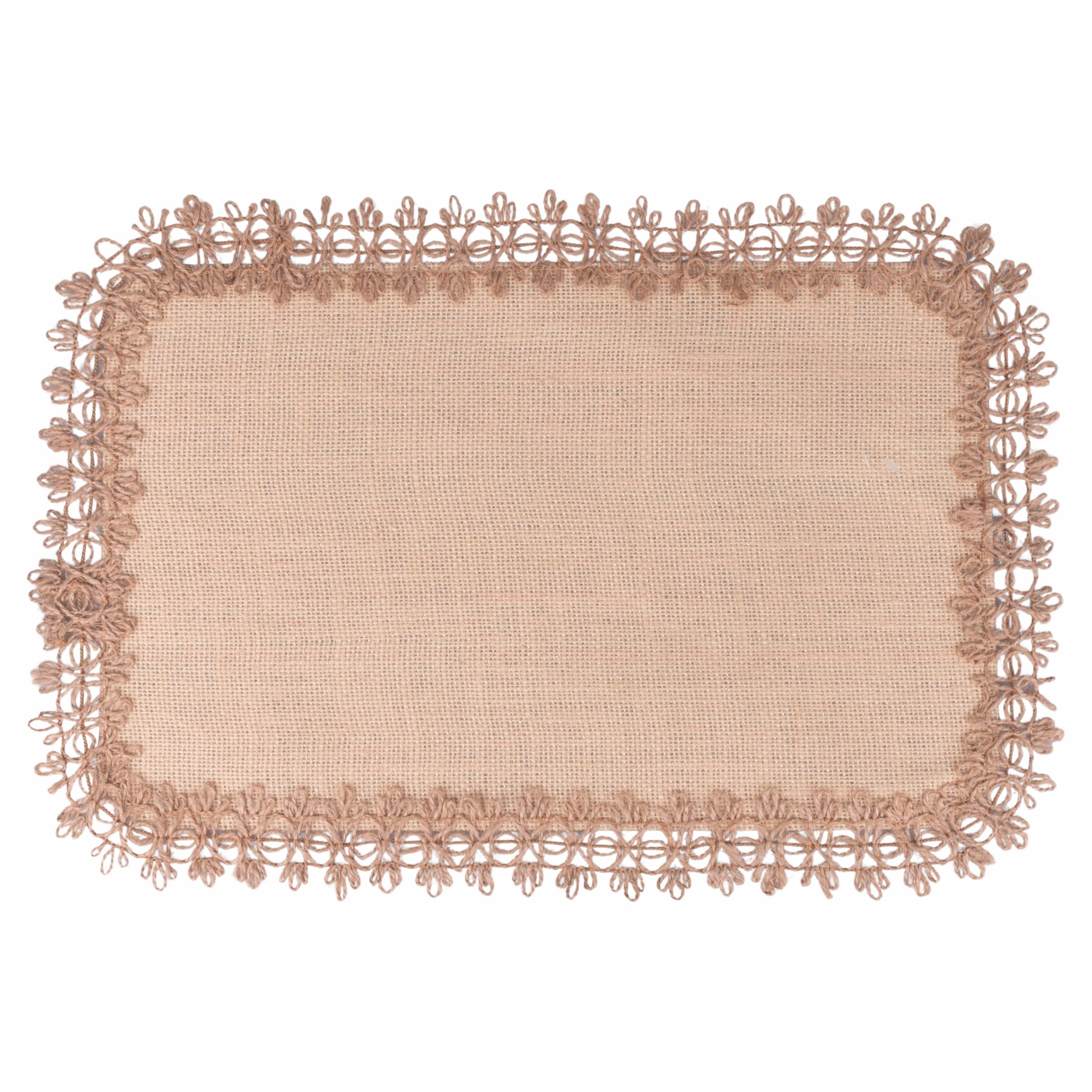 Beige Rectangular Placemat 45 x 30 cm in Jute, Embroidered Border