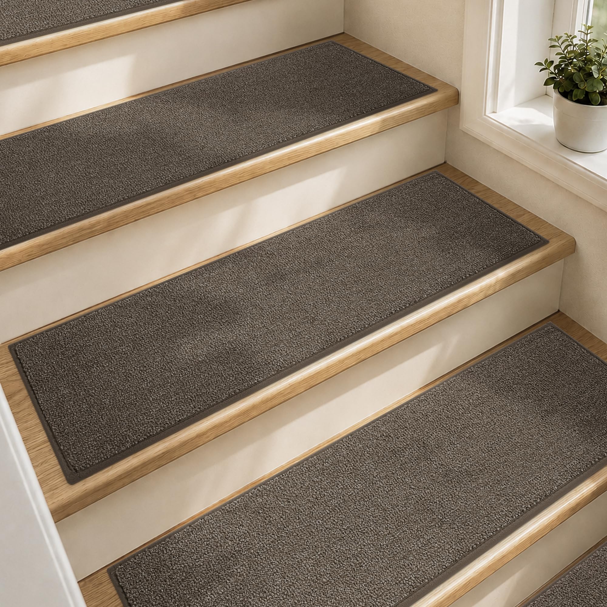 COSY HOMEER Stair Treads Carpet 15 pc,Nonslip Polyester Stair Runners,Brown — image 1