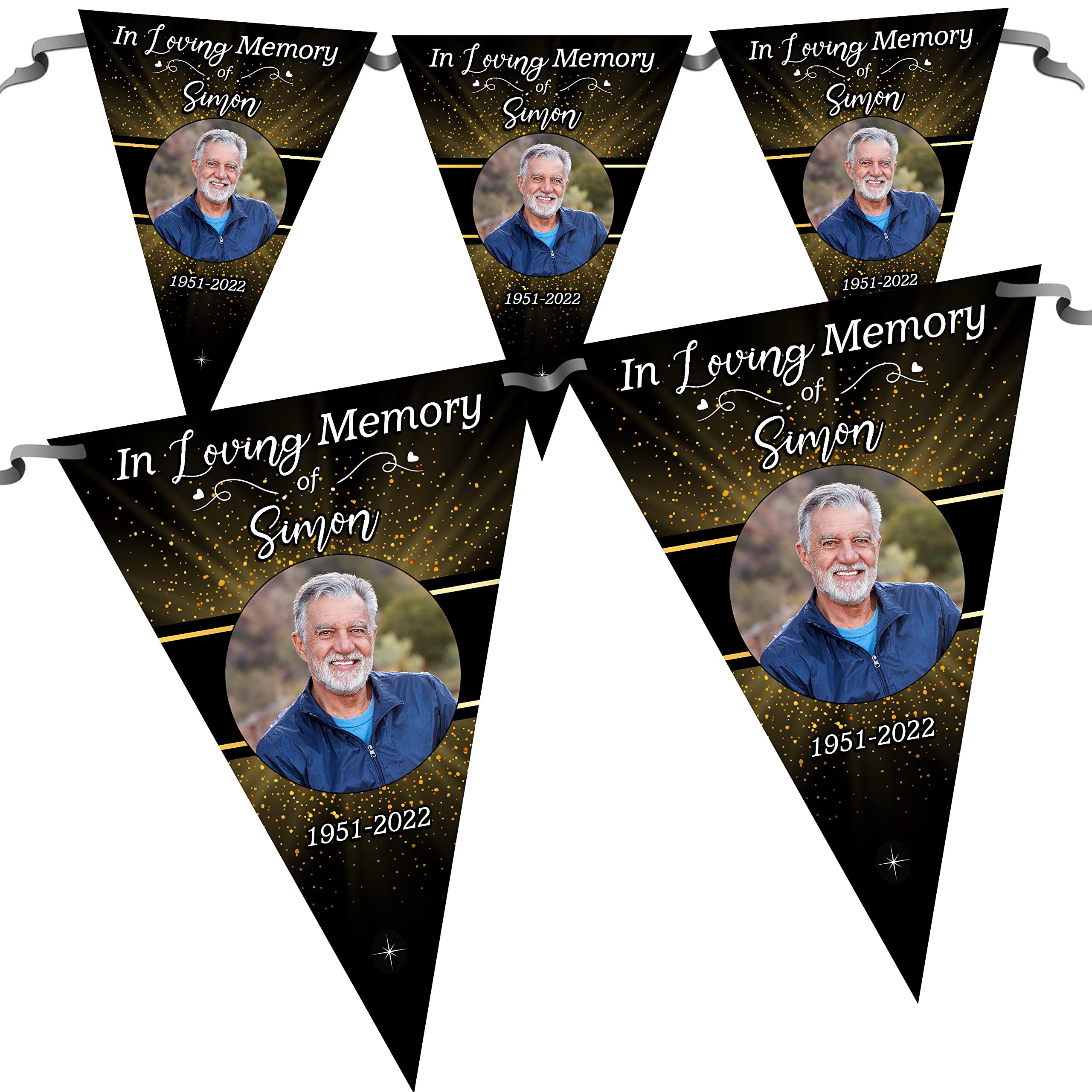 Personalised In Loving Memory Memorial Flag Photo Banner Bunting N102-10 Flags inc ribbon Funeral Wake
