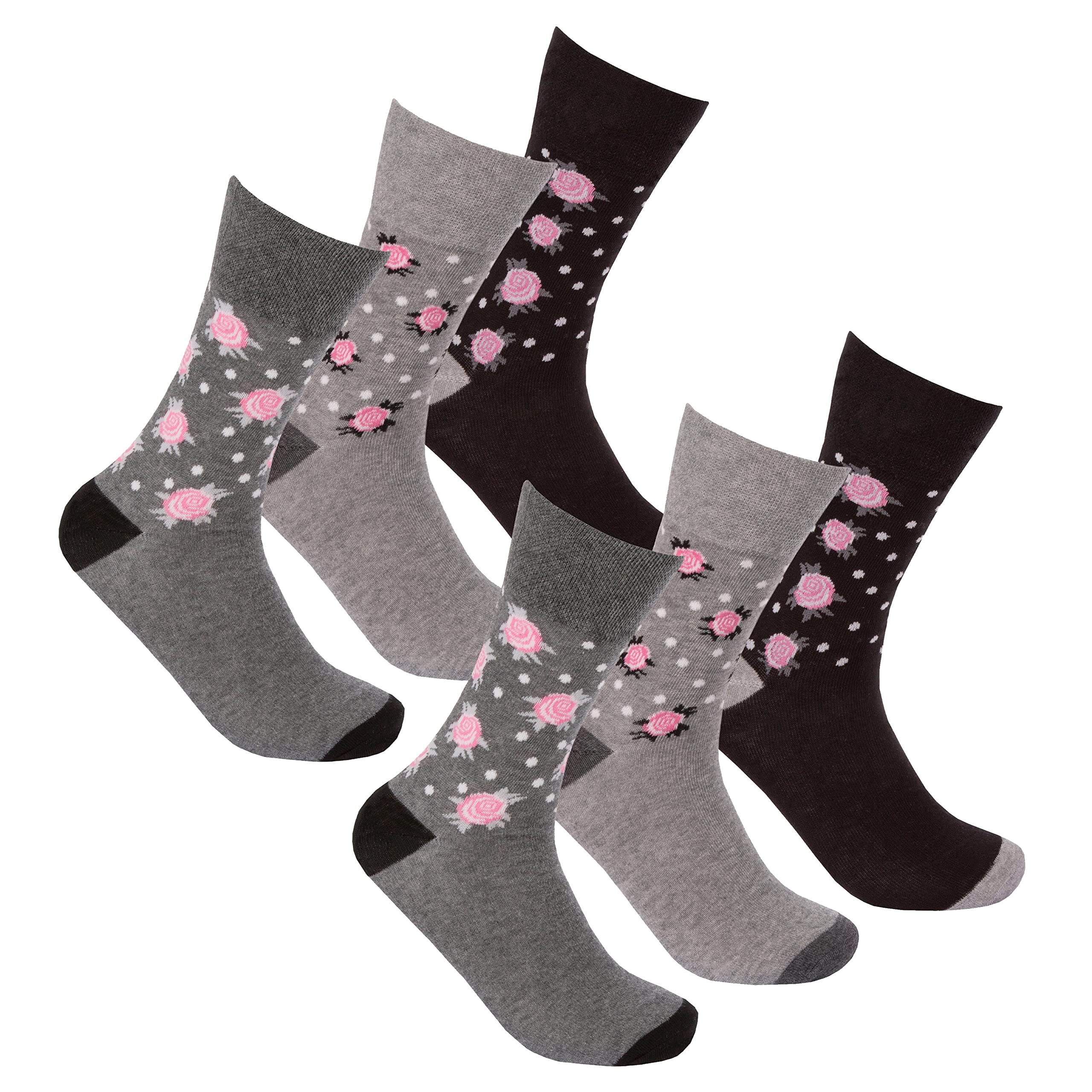 Metzuyan Ladies Diabetic Socks Non Elastic Loose Top Cotton Rich Grey UK 4-8