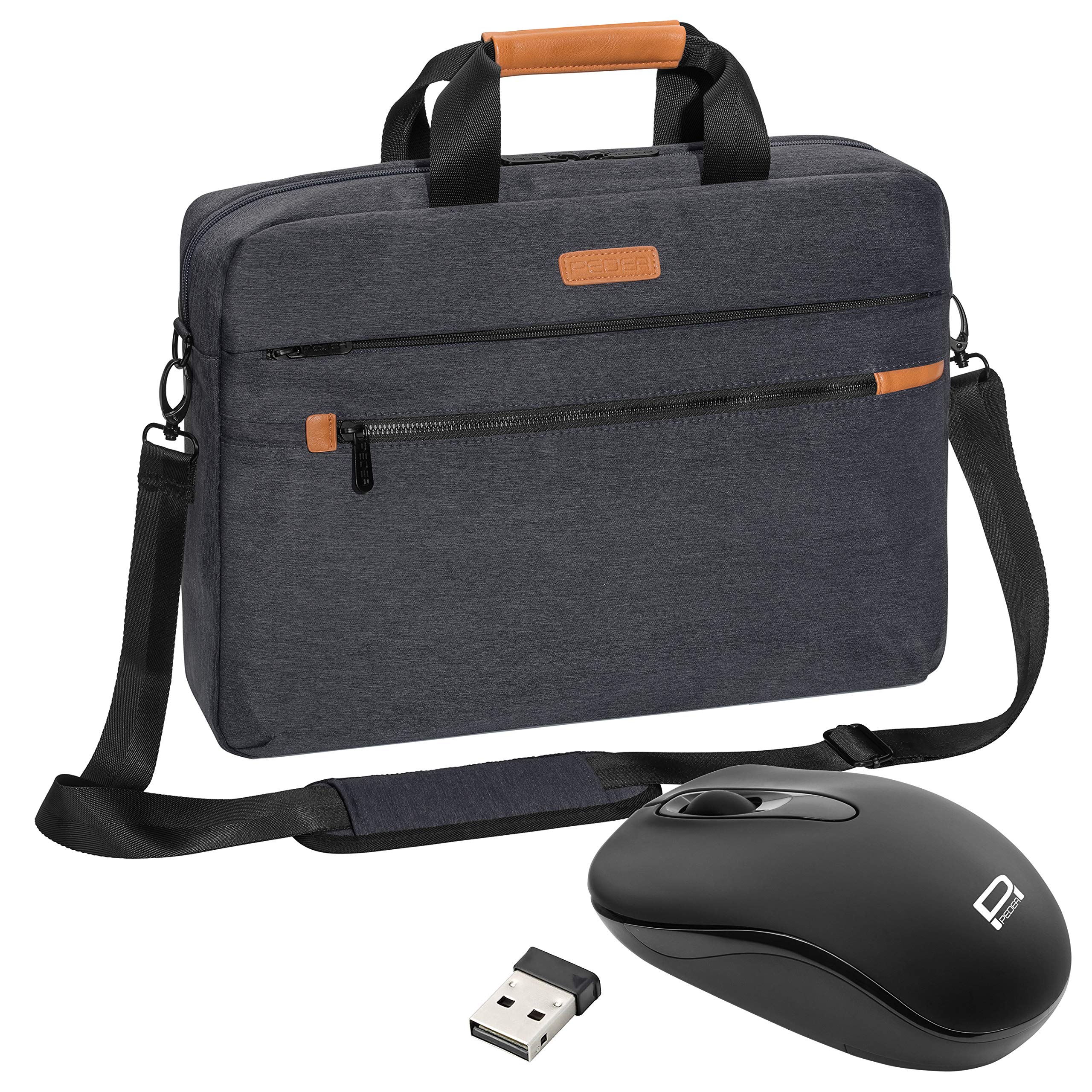 PEDEA Laptoptasche "Elegance Pro" Notebook-Tasche bis 15,6 Zoll (39,6 cm) Umhängetasche mit Schultergurt inkl. Schnurloser Maus, Grau