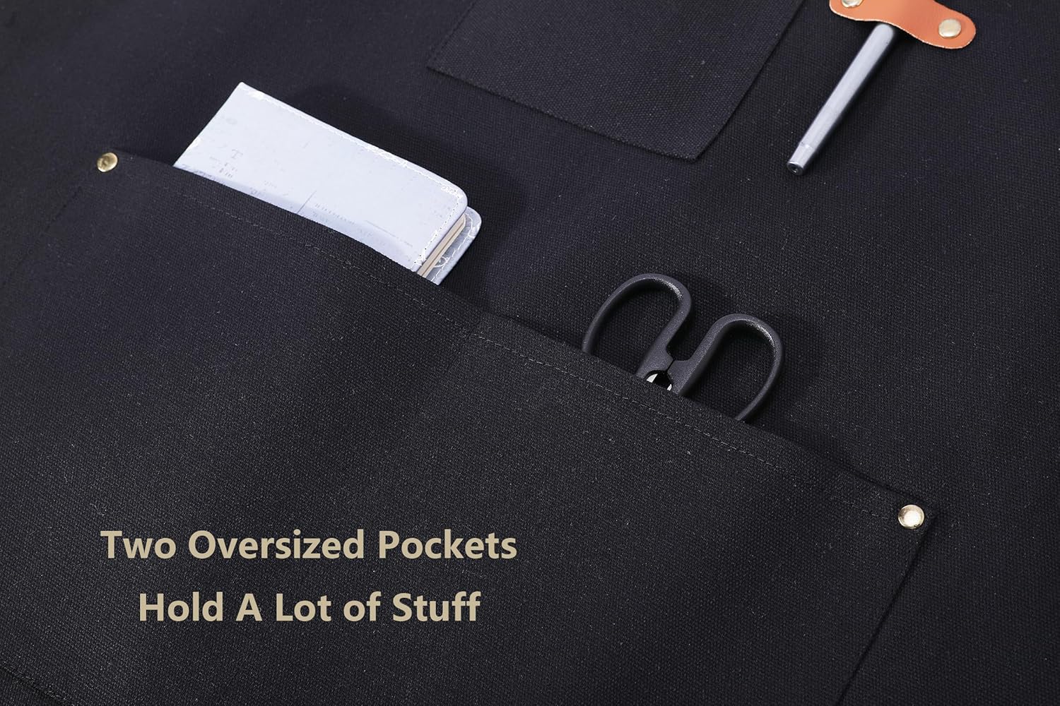 AFUN Chef Aprons for Women Men with Oversized Pockets, 12-Ounce Cotton Canvas Cross Back Water Repellent Apron (Black) - Image 8