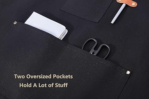 Miniatura 7 de AFUN Delantales de chef para mujeres y hombres con bolsillos grandes, delantal de trabajo repelente al agua de lona de algodón, talla M a XXL (negro)