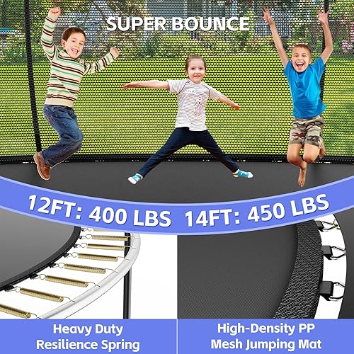 Miniatura 3 de Zevemomo Trampolín de 14 pies para niños y adultos, trampolín de 14 pies con postes curvos, red de cierre y escalera, capacidad de peso de 450