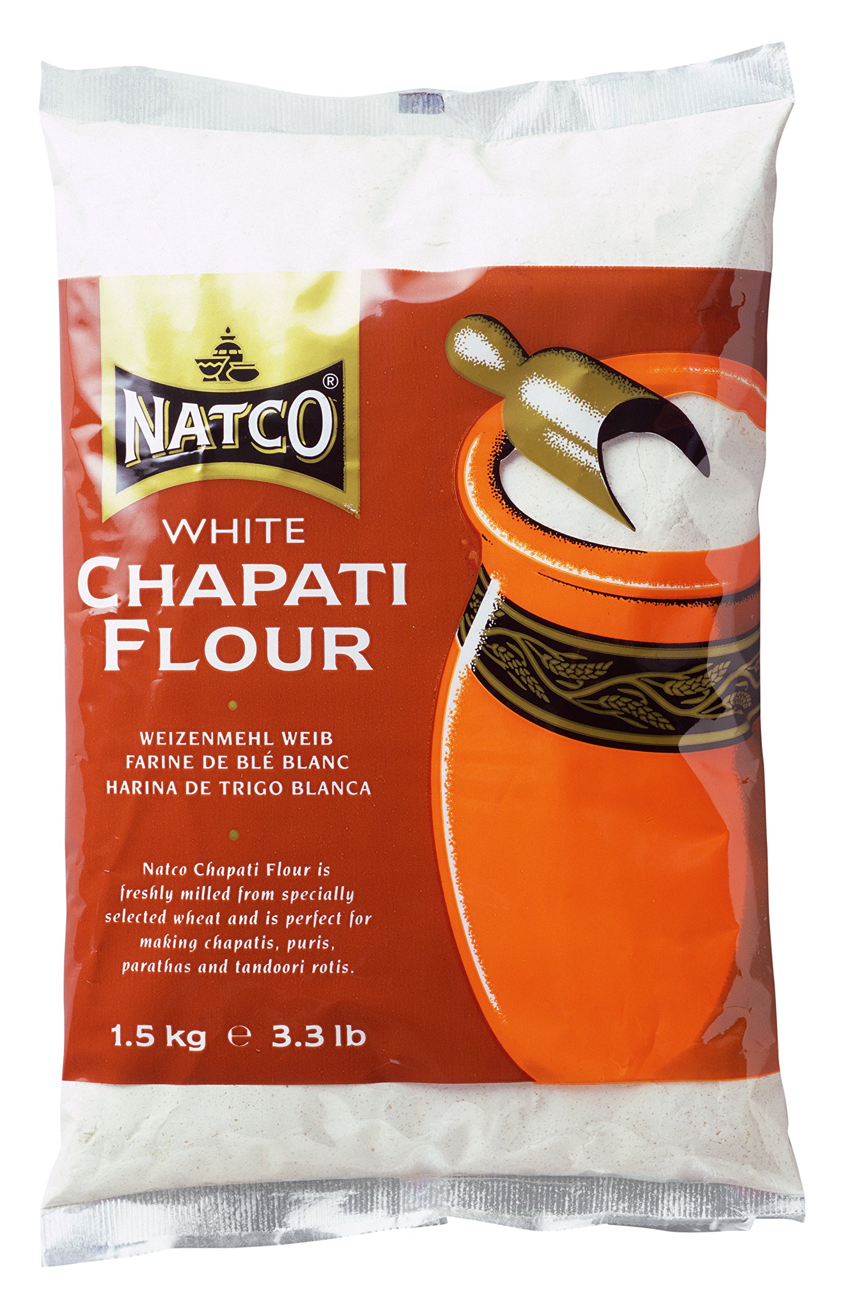 Natco - Harina de chapati blanca (1,5 kg, 6 unidades)
