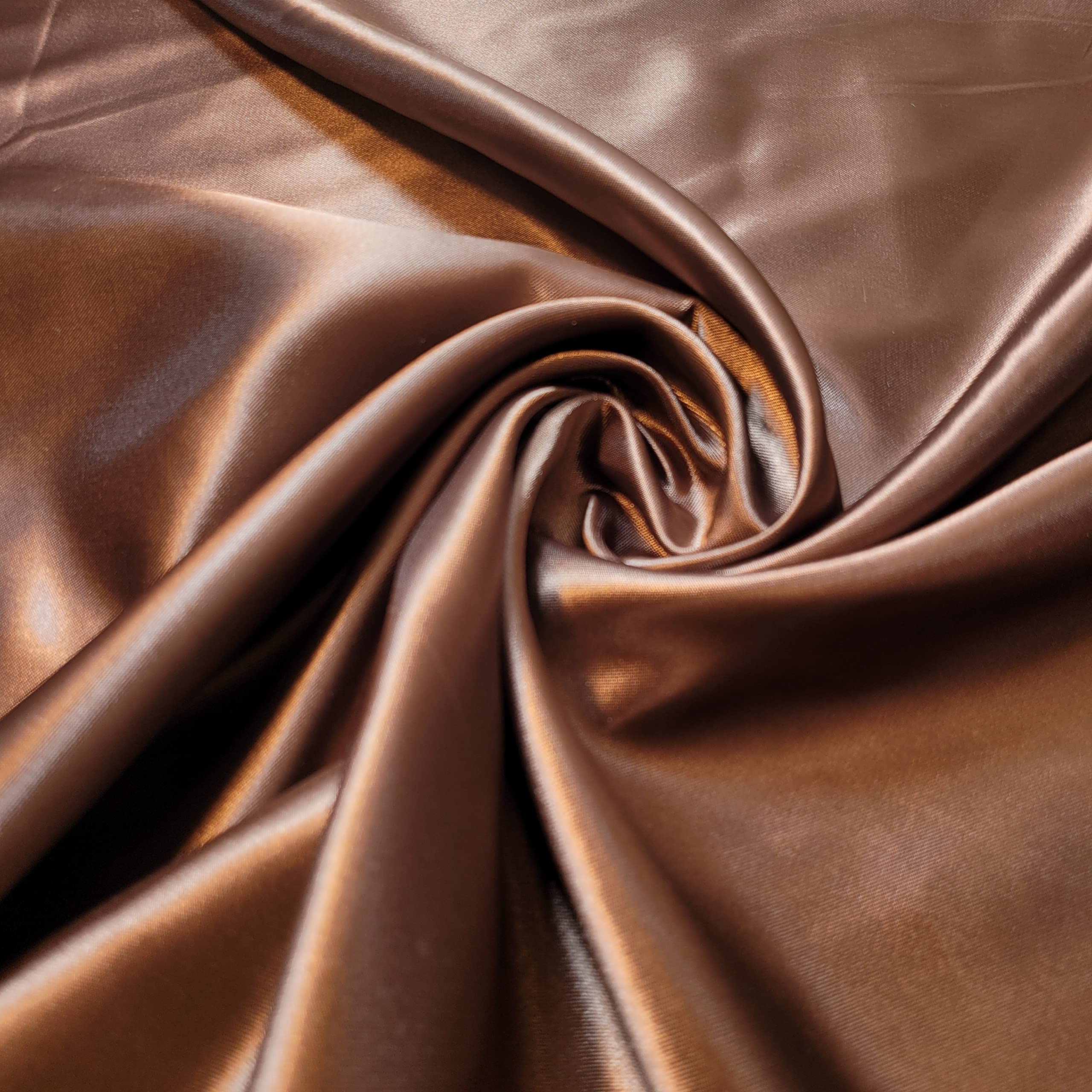 Silky Satin Fabric - Plain Solid Colour Luxury Dressmaking & Craft Material, Brown, 5 Meter