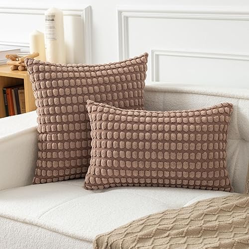Miniatura 4 de UGASA - Juego de 2 fundas de almohada de pana suave de felpa con patrón granular sólido, fundas de cojín decorativas, estilo bohemio rural para