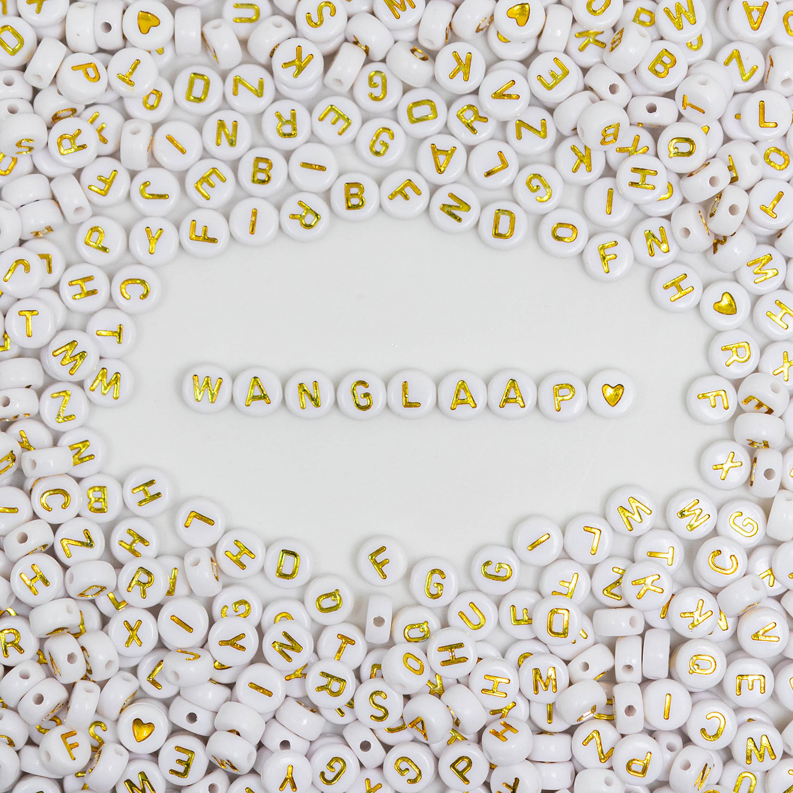 WangLaap 1450Pcs Acrylic 4x7mm Round Letter Beads Kits Alphabet A-Z (Extra for Vowel) and Gold Heart Number Beads for Bracelets Necklaces Jewelry Making (Gold and Numbers) - Image 3