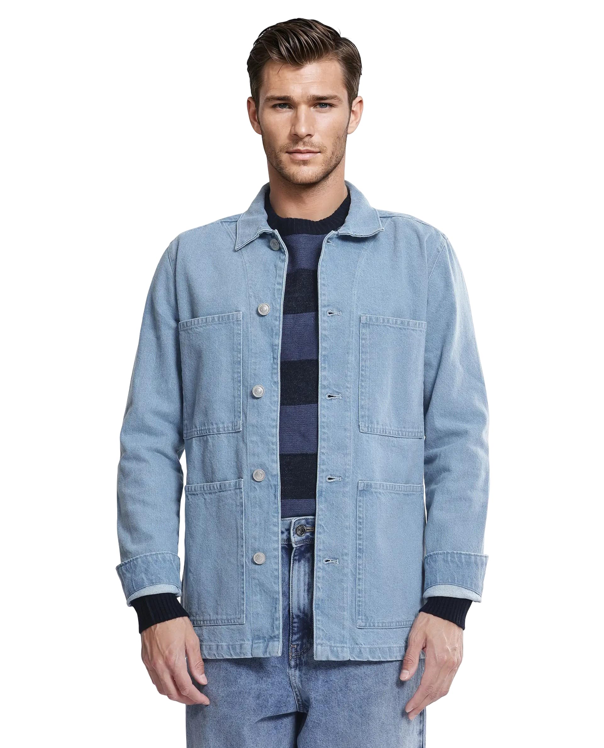 rare rabbit Men's Brond Light Blue Cotton Plain Regular Fit Full Sleeve Spread Collar Jacket-picture-35