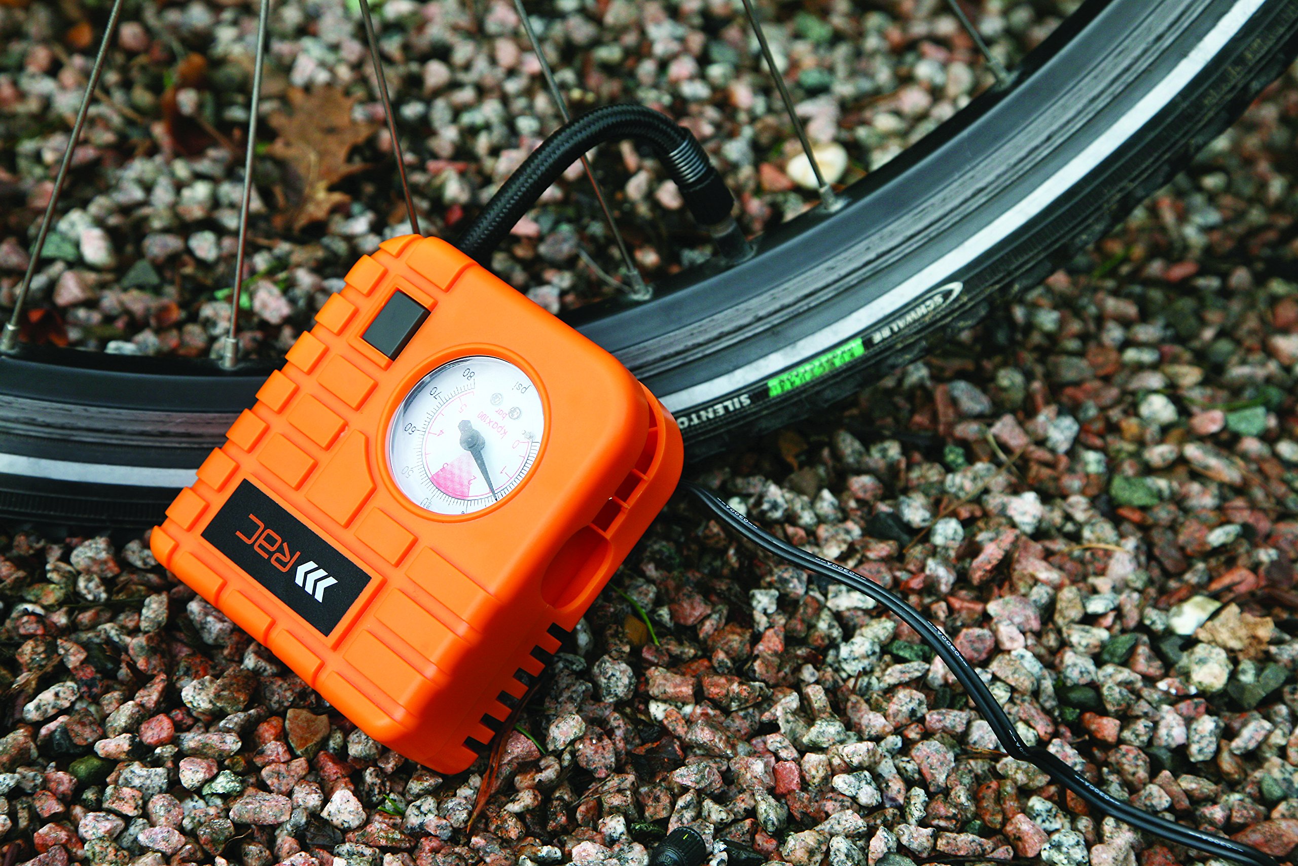 RAC HP223 12V Compact Inflator - Built-In Light - For Cars, Motorcycles, Inflatables , Orange — view 3