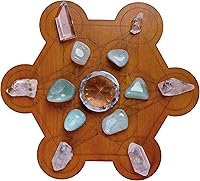 Vista 9 de Curawood Tablero de rejilla de cristal para piedras, tablero de geometría sagrada de flor de la vida de 10 pulgadas de diámetro, amplifica el poder