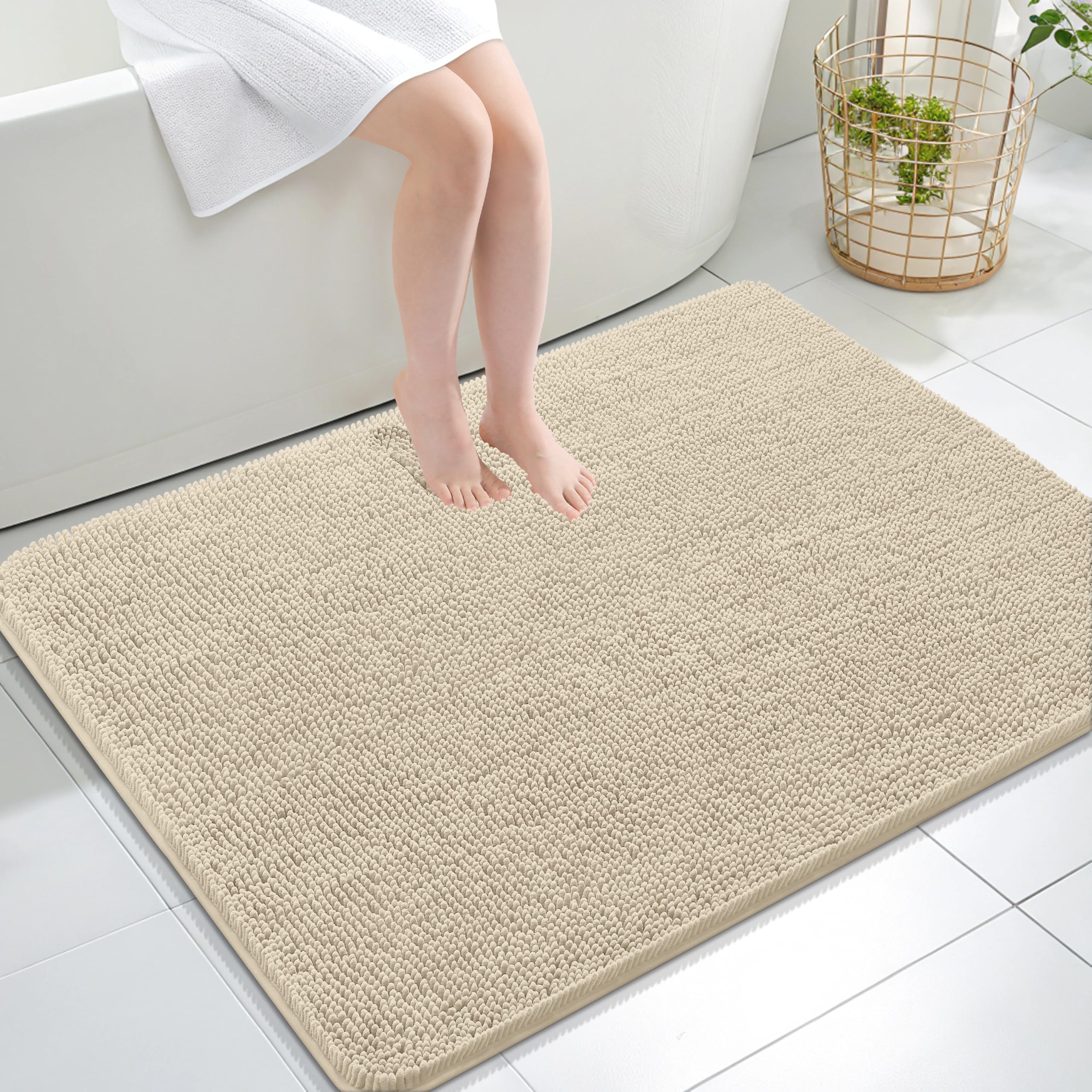 OLANLY Large Bathroom Rugs 40x32, Extra Soft Absorbent Chenille Bath Rugs | Sand, Quick-Drying Rubber Backing, Machine Washable Bath Mat for Bathroom Floor, Tub and Shower, Home Decor Accessories
