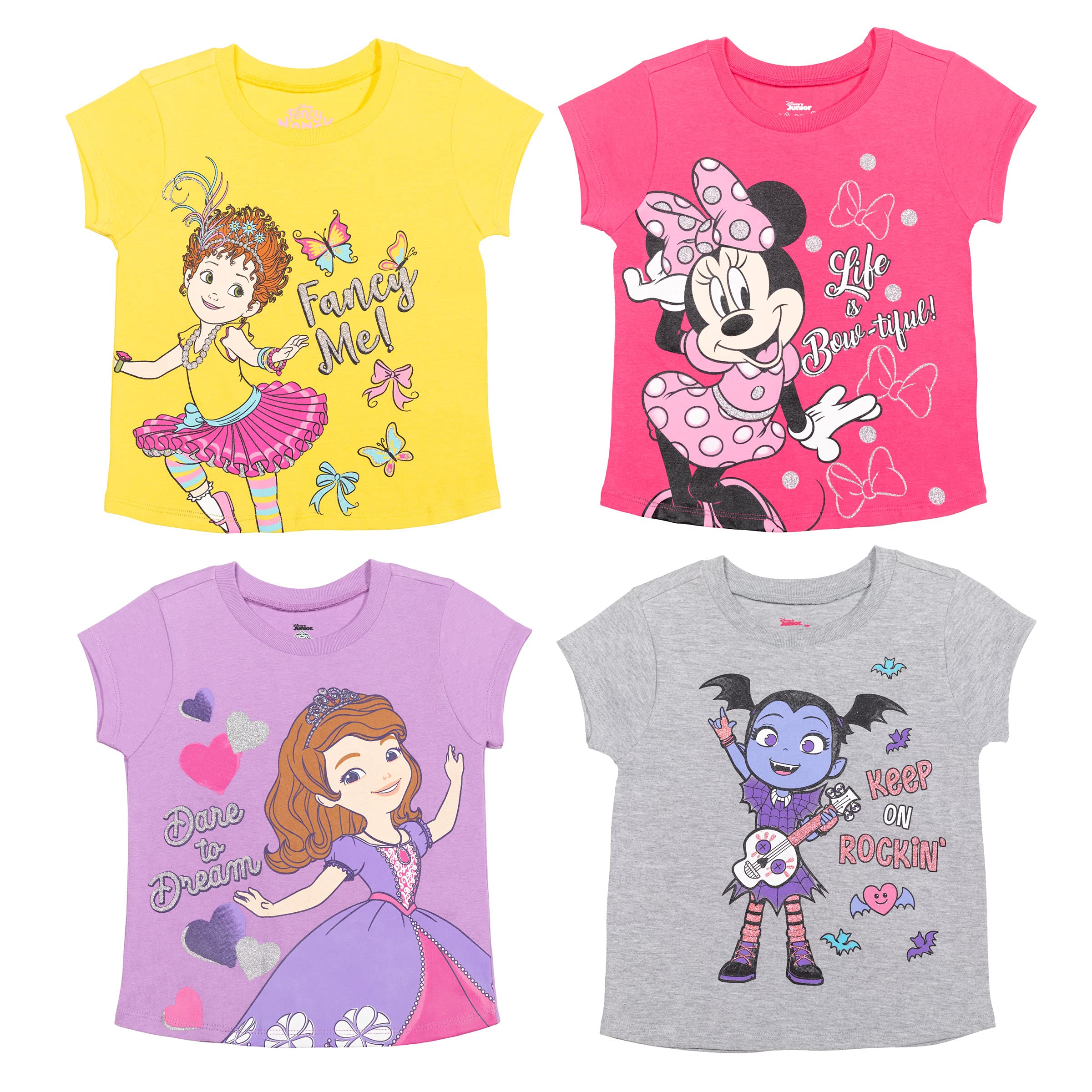 DisneySofia The First Vampirina Fancy Nancy Minnie Mouse Girls 4 Pack Graphic T-Shirts Toddler to Little Kid