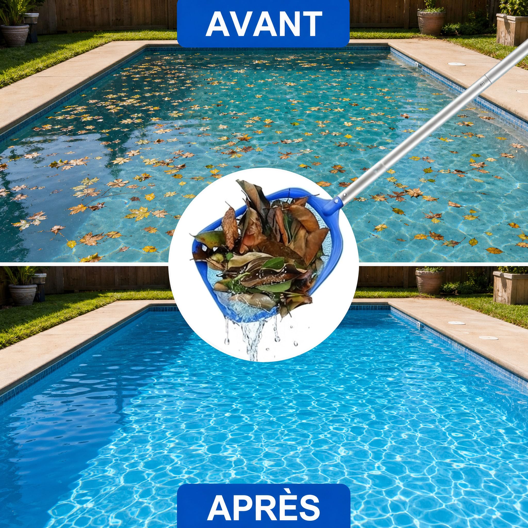 Épuisette de Piscine, 140 cm Epuisette Piscine Surface, Skimmer pour Bassin, Filet Piscine avec Télescopique en Aluminium Perche, Kit Nettoyage Professional pour Piscine, Fontaine, Étang, Spa