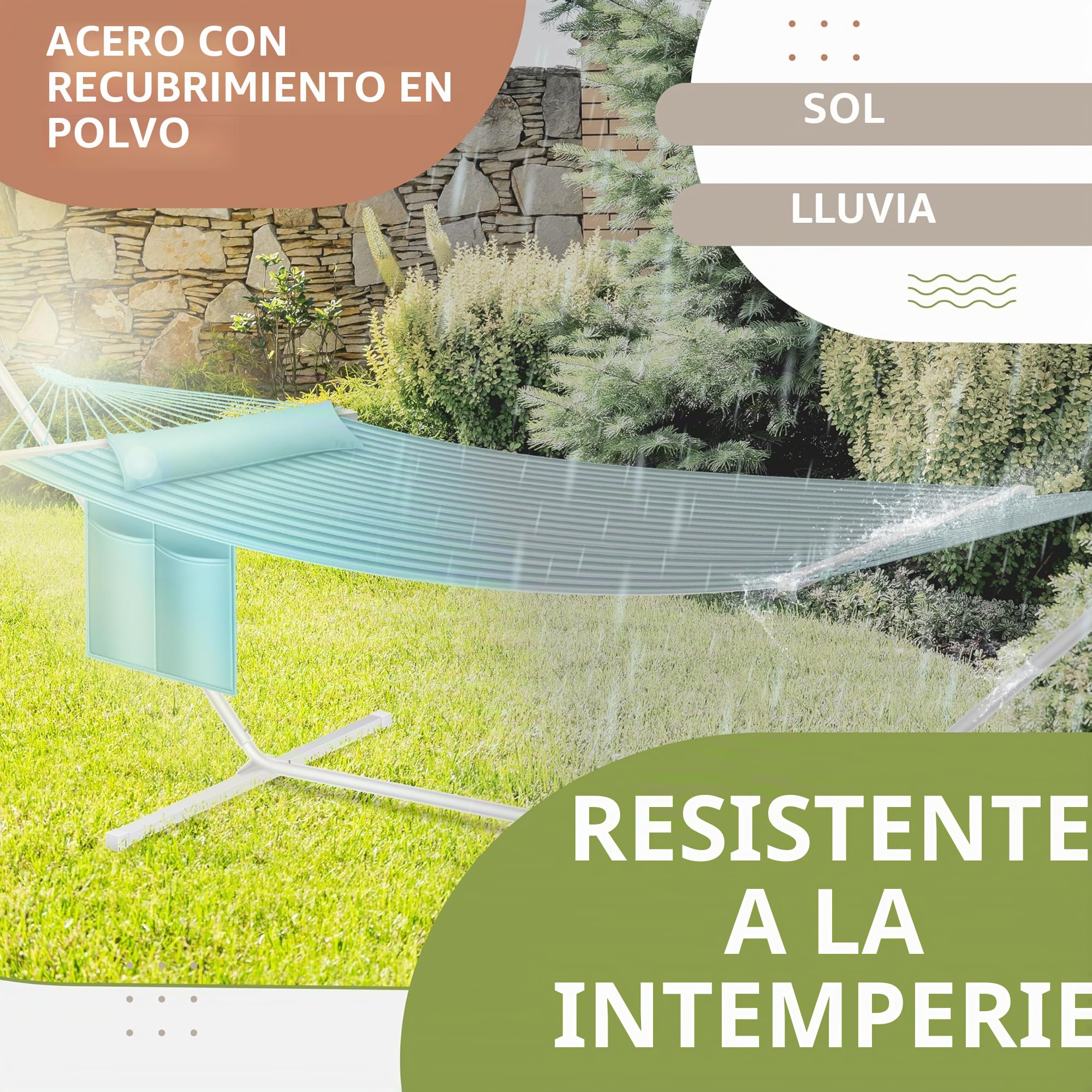 KESSER® Hamaca Hill con cojín estructural doble para 2 personas, marco estable, 200 kg, interior-exterior, XXL, gris/azul