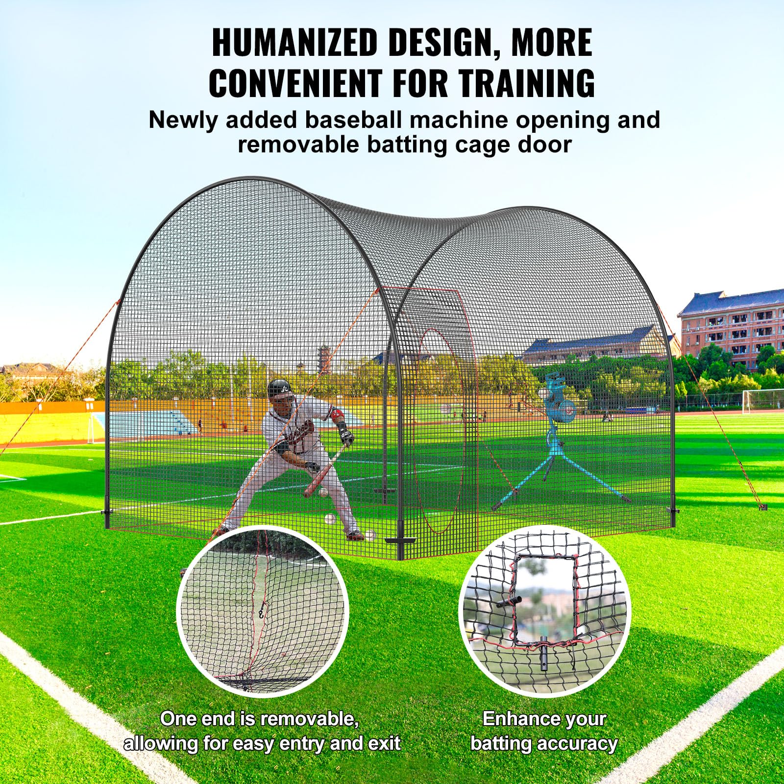 VEVOR Cage de Frappeur 3,6x3,6x3 m Filet d'Entraînement Baseball Softball Poteaux Fibre de Verre Portable