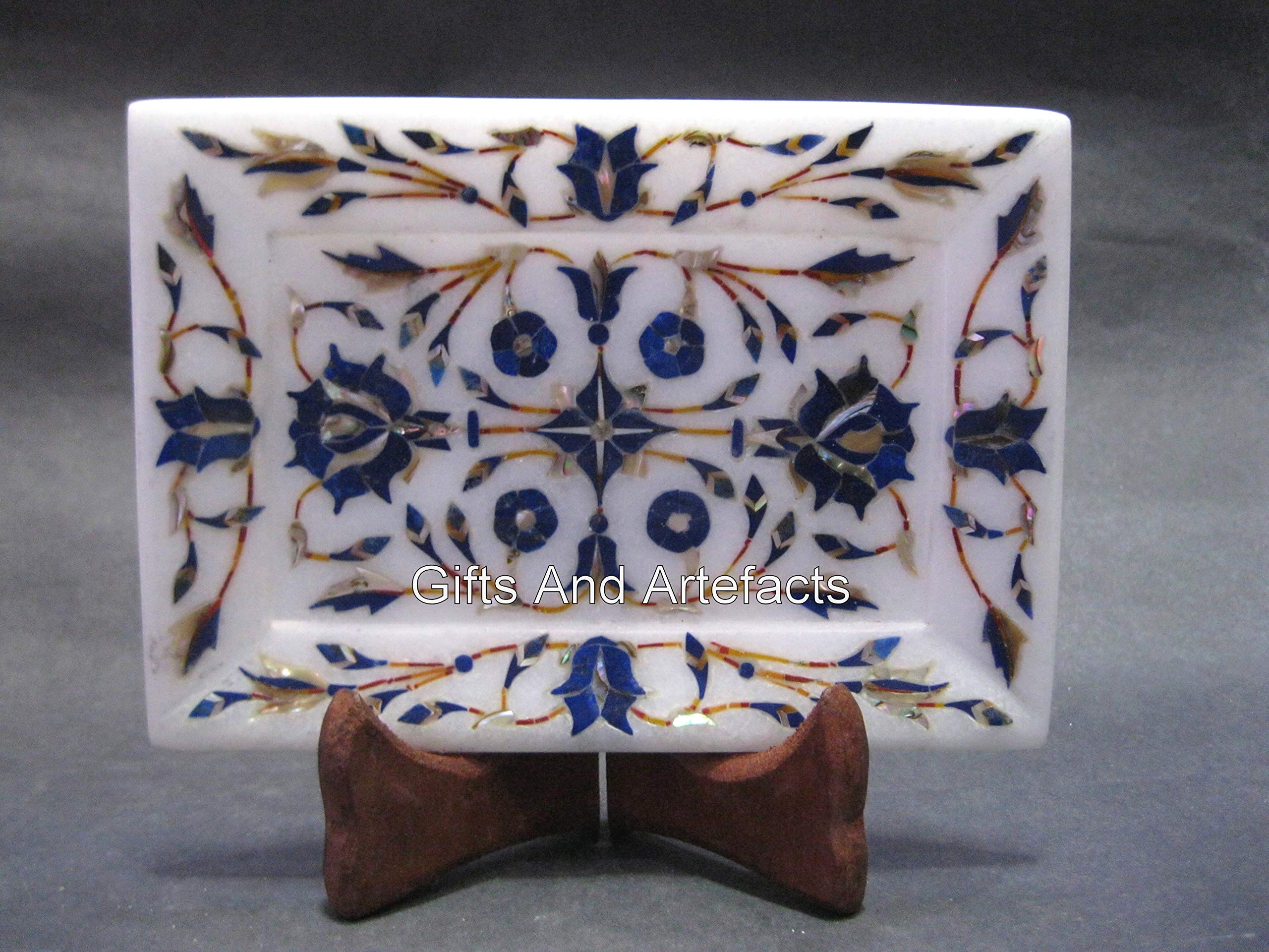 Plateau rectangulaire en marbre blanc floral de 15 x 10 cm