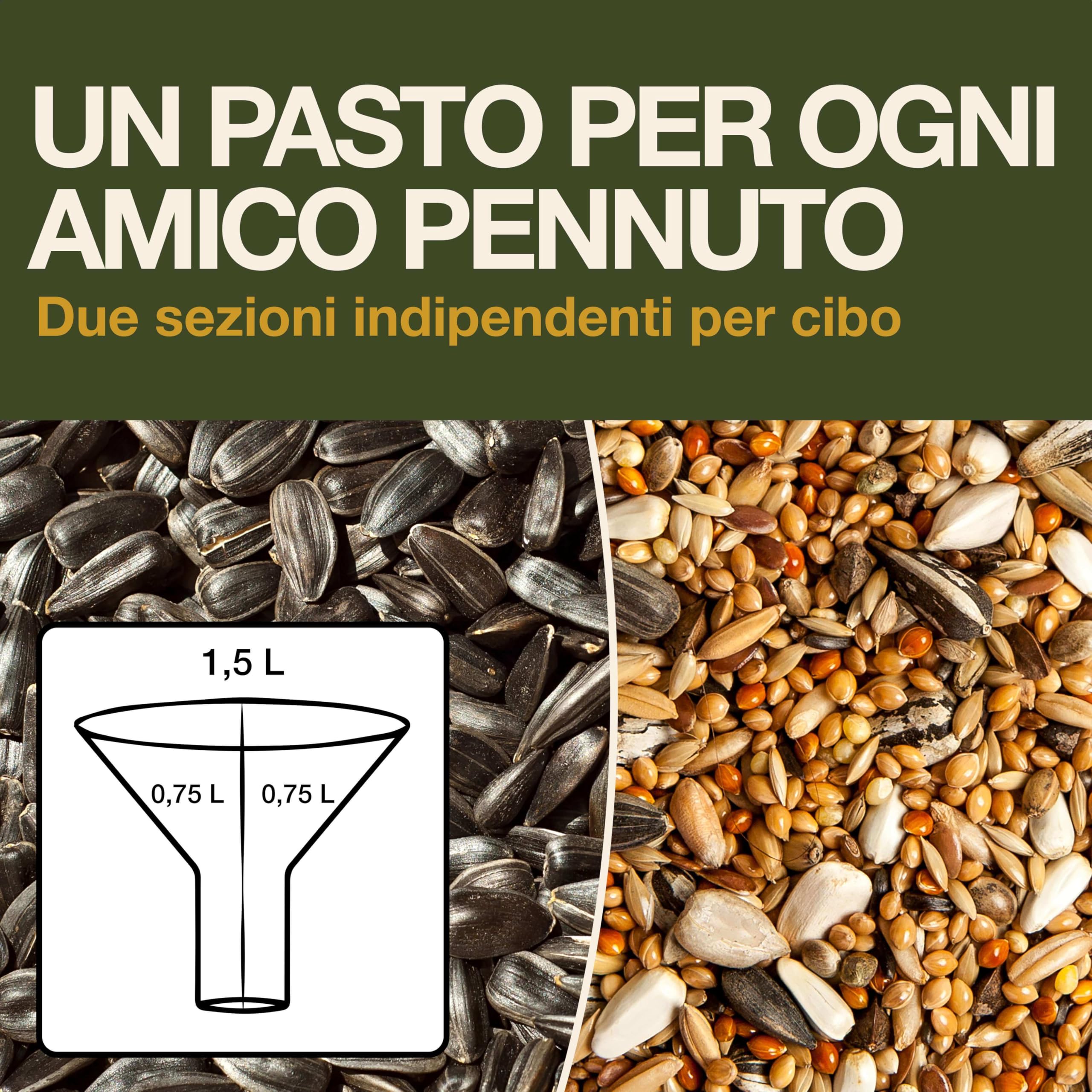 SWISSINNO Mangiatoia per Uccellini da Esterno Davos SMART BIRDS Casetta Cibo Uccelli Selvatici 2 Scomparti Antispreco Verde