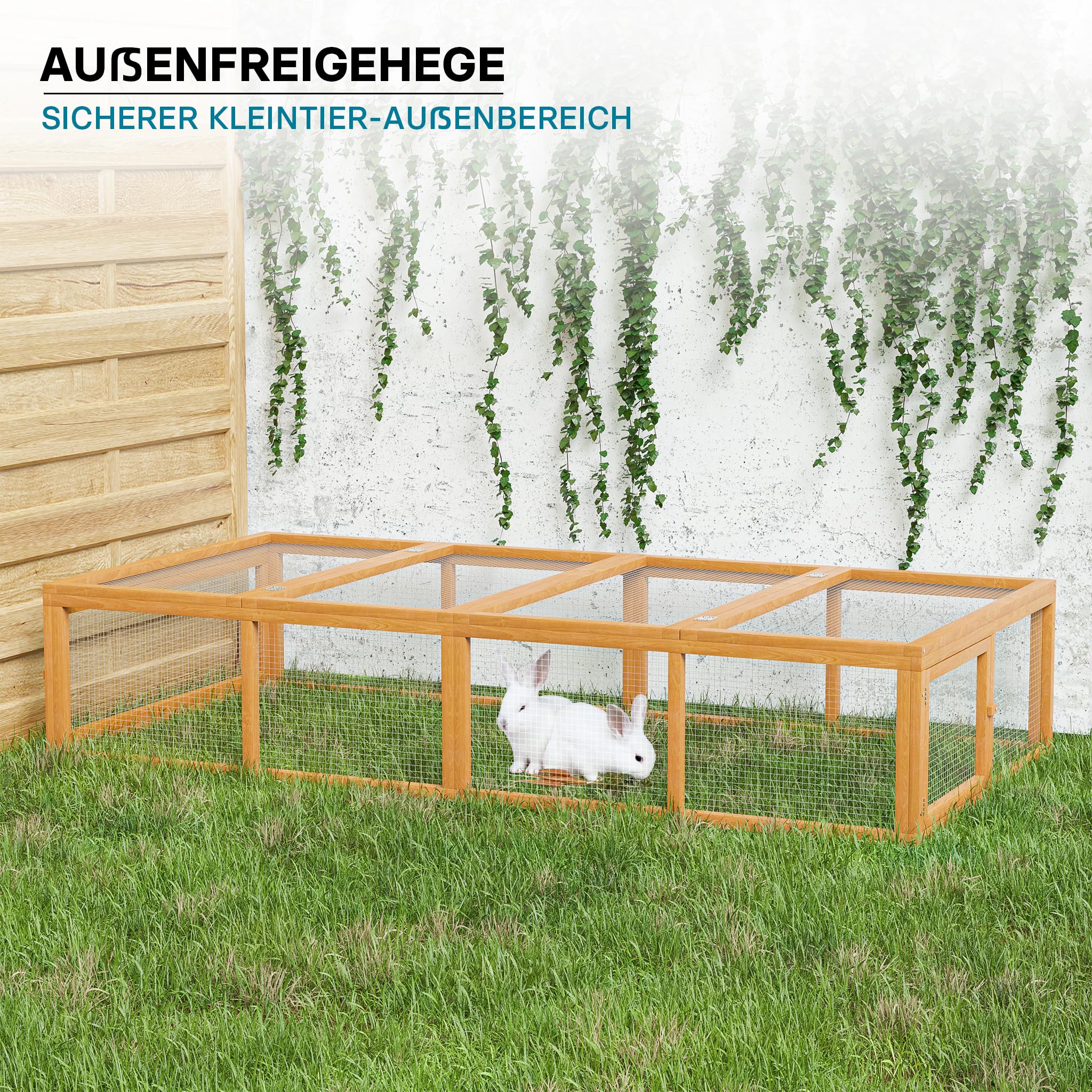 Wiltec XXL Freilaufgehege Holz 1800 x 900 x 480 mm, Kasten Stall mit klappbarer Abdeckung, Kleintierstall Kaninchen Hasen, Freigehege