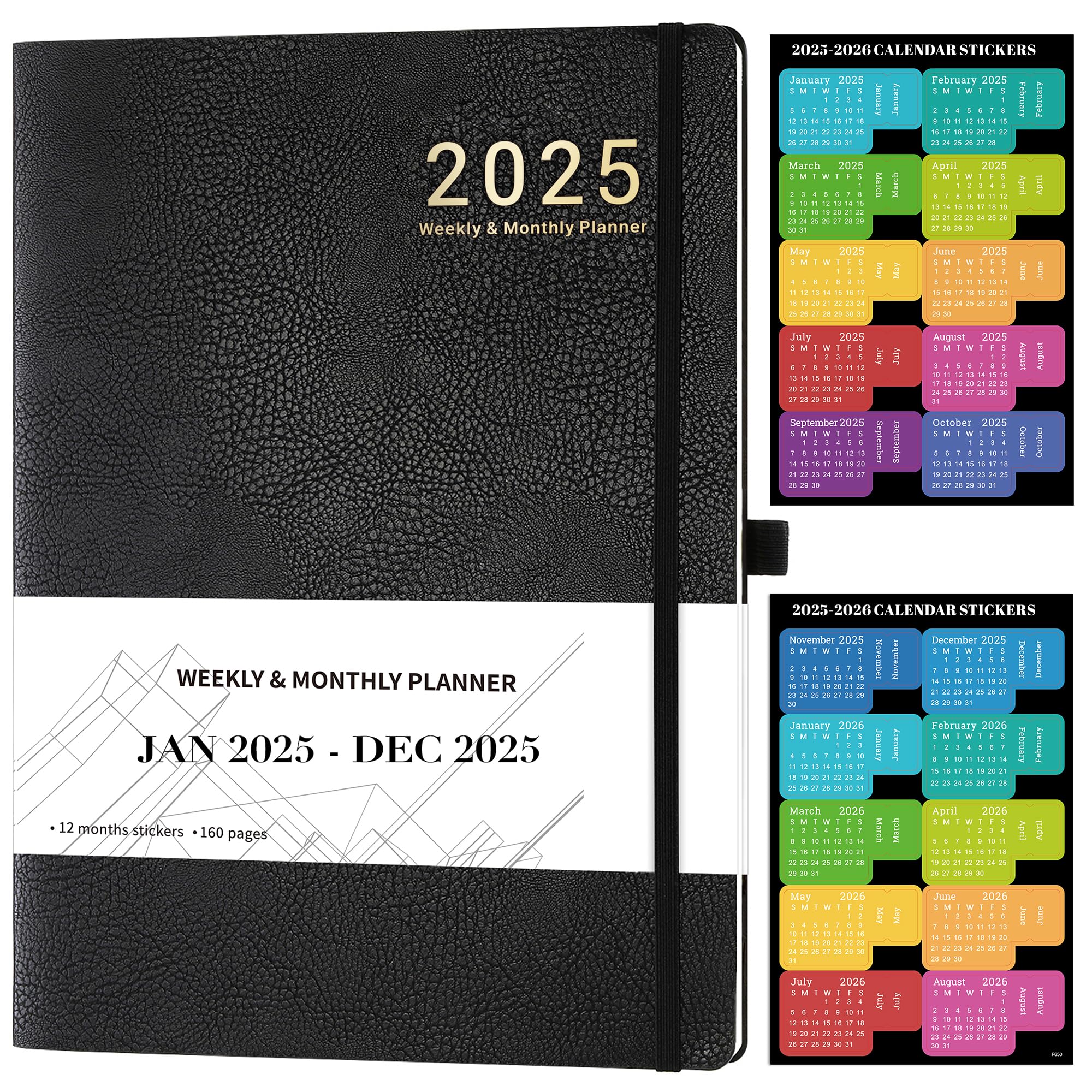 Artfan Agenda 2025, agenda A4, 216x283mm, Enero de 2025 a Diciembre de 2025, 24 paginas de notas, negro