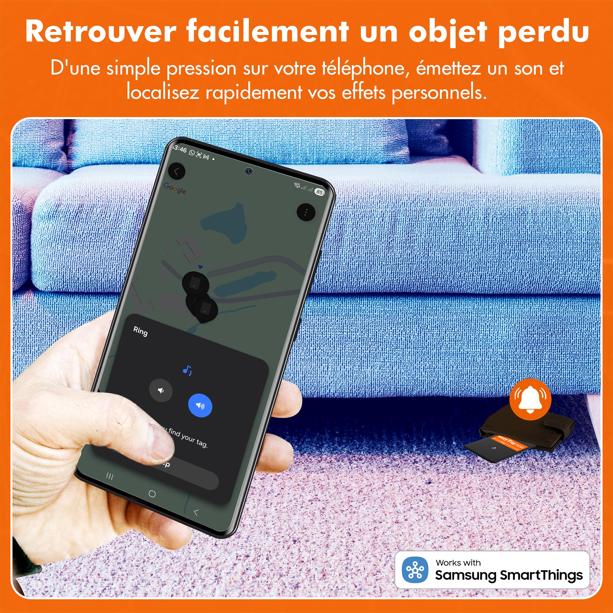 easyTag Card Tracker (Uniquement pour Samsung) - Suivi Global Instantané Traqueur Android Slim pour Portefeuilles, Sacs, Valises et Bagages. Compatible avec l'Application Samsung SmartThings