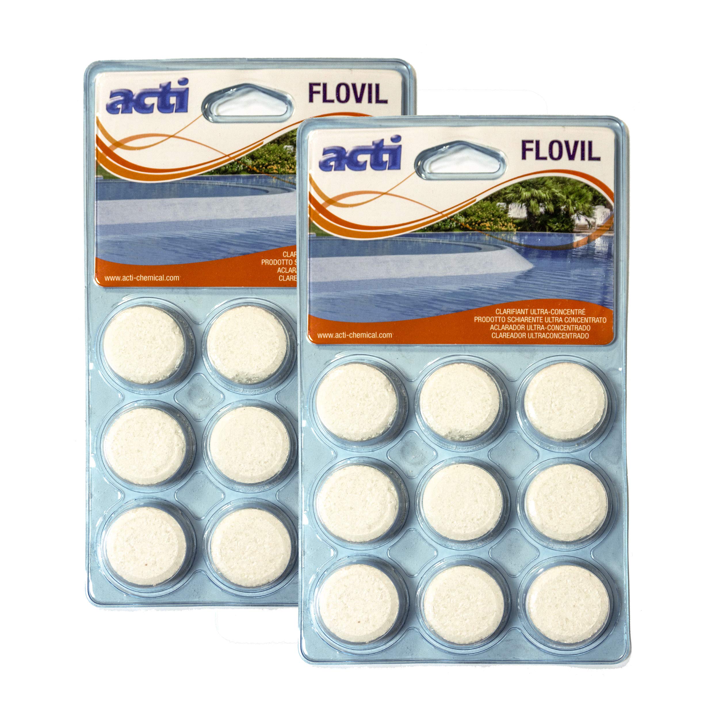 PISCINAS DECOYTEC Kit 2 UDS. Flovil Clarificante ultraconcentrado Blister de 9 Pastillas