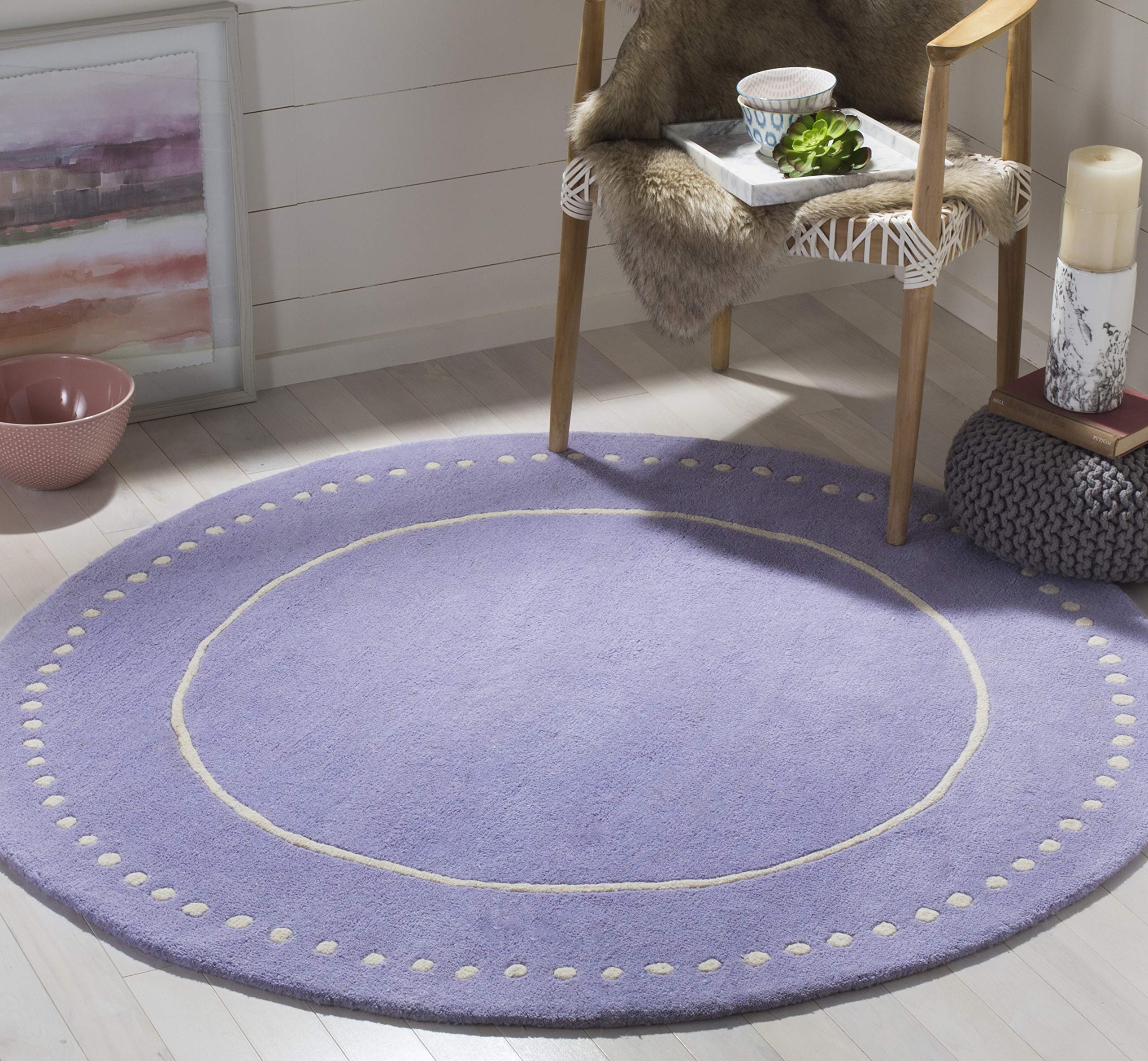 SAFAVIEH Bella Collection 5' Round Lavender / Ivory BEL151C Handmade Dotted Border Premium Wool Area Rug