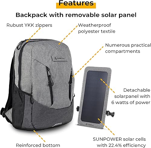 Miniatura 3 de Sunnybag Explorer+  Mochila solar con panel solar extraíble de 6 vatios  Puerto USB  Incluye compartimento para portátil de 15.6 pulgadas  15 litros