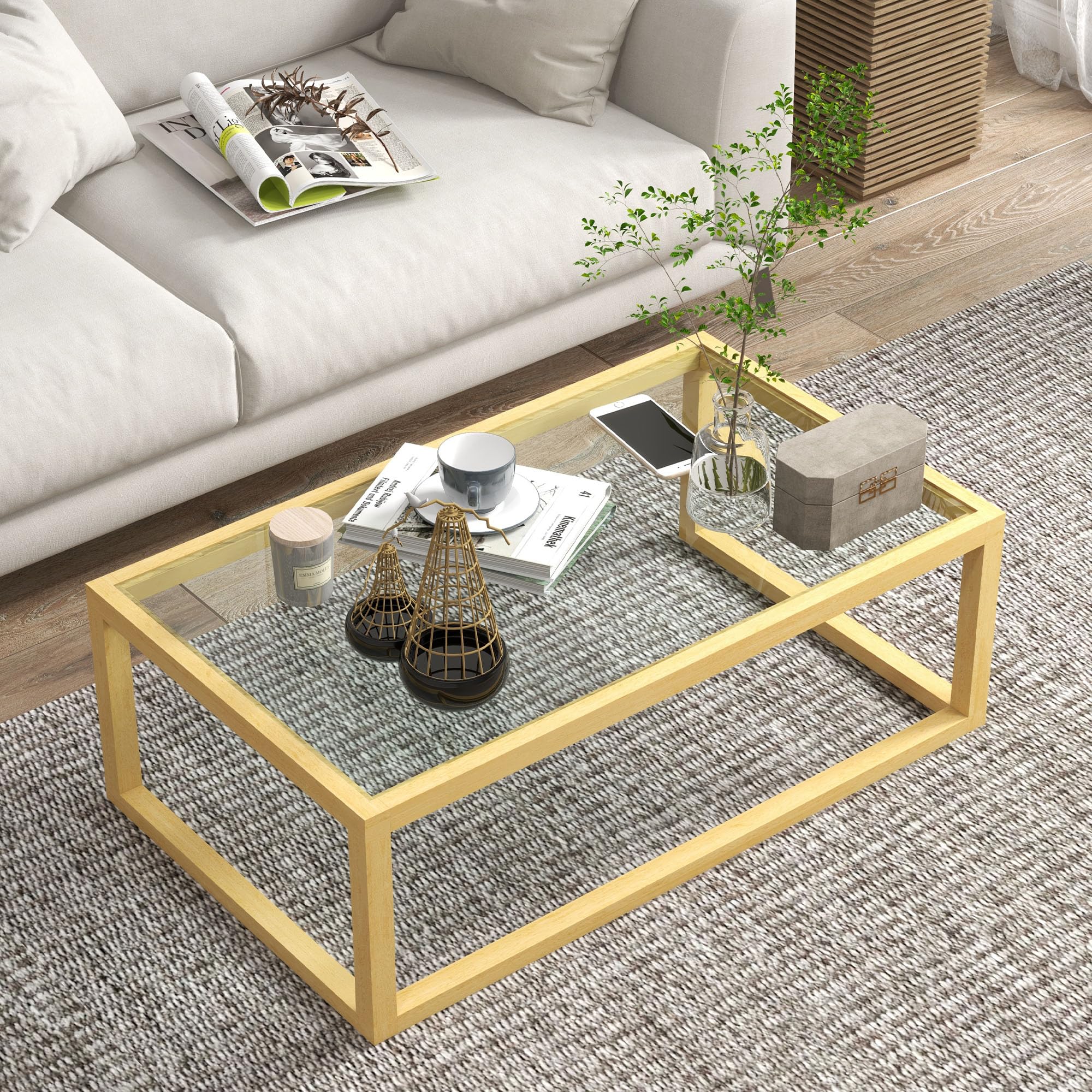 HOMCOM Table Basse Rectangulaire Salon 100L x 60l x 35H cm Bois Naturel