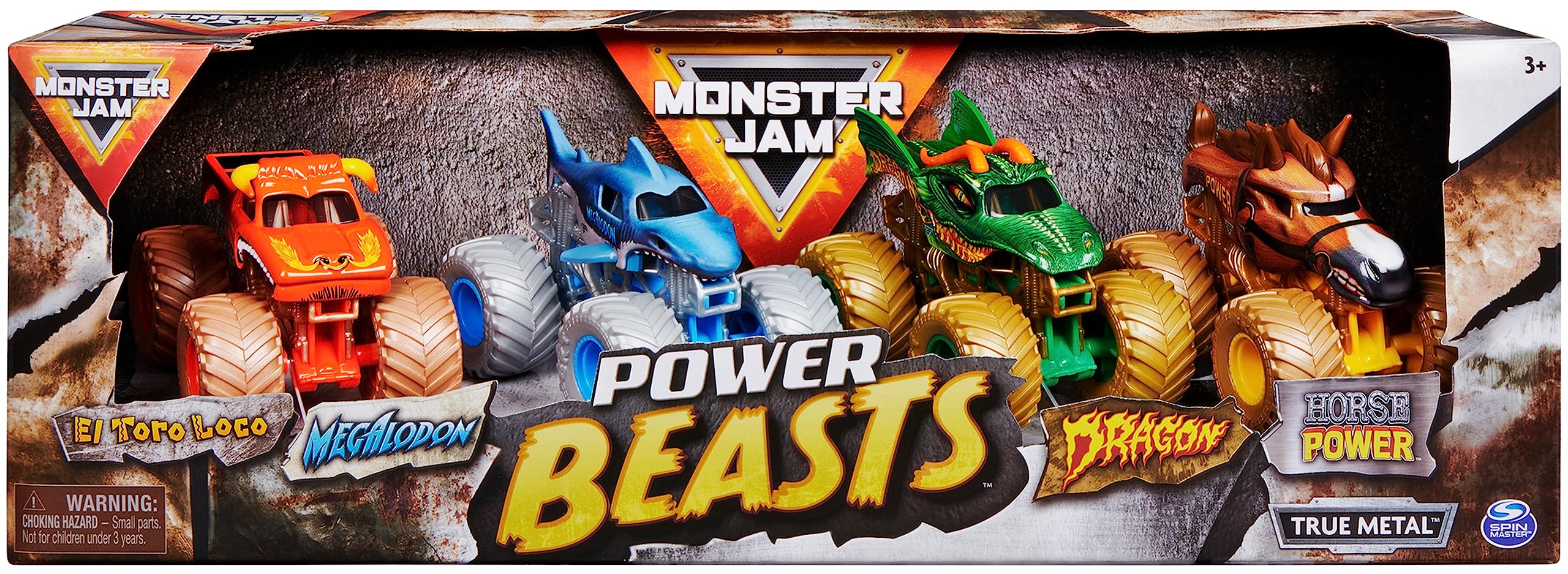 Monster Jam, Confezione Da 4 Land Vs. Sea (Grave Digger, Max-D, Megalodon E Pirate's Curse), Veicoli Die-Cast In Scala 1:64 - 4