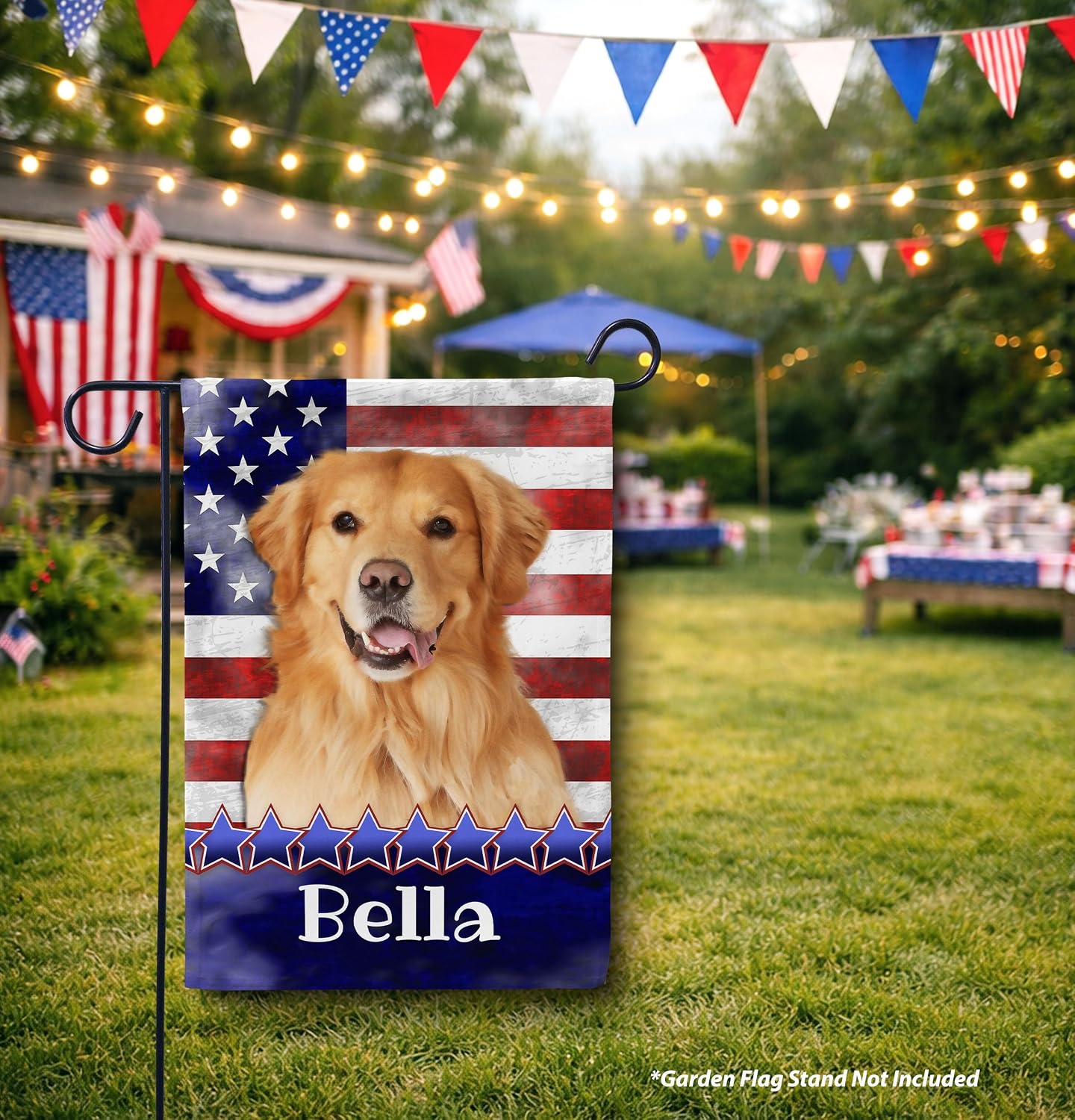 Flagology, Personalized Golden Retriever Patriotic Garden Flag 12" x 18", Custom Dog Name American Flag, Fourth of July Outdoor Lawn Décor, Stars and Stripes