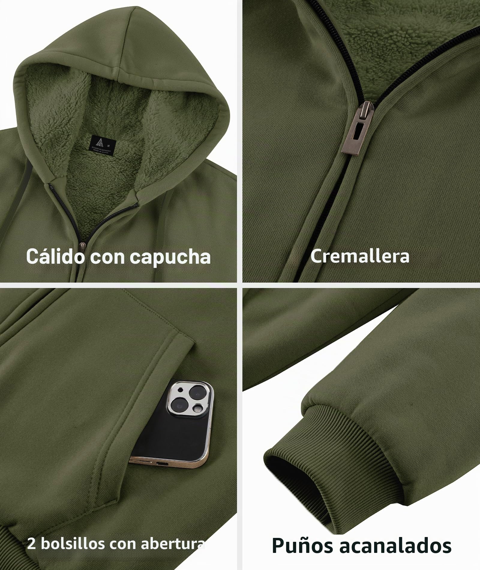 SwissWell Sudadera con Capucha Hombre Forro Polar Chaqueta de Invierno Cálido Sudaderas Hombre con Cremallera Hoodie con Bolsillos