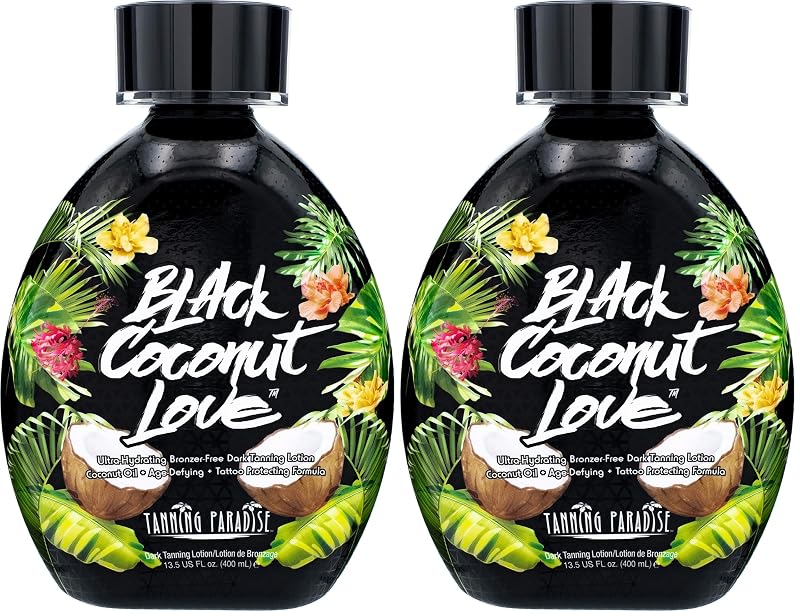 Loção bronzeadora TANNING PARADISE Black Coconut Love com óleo de coco, 383 g, pacote com 2