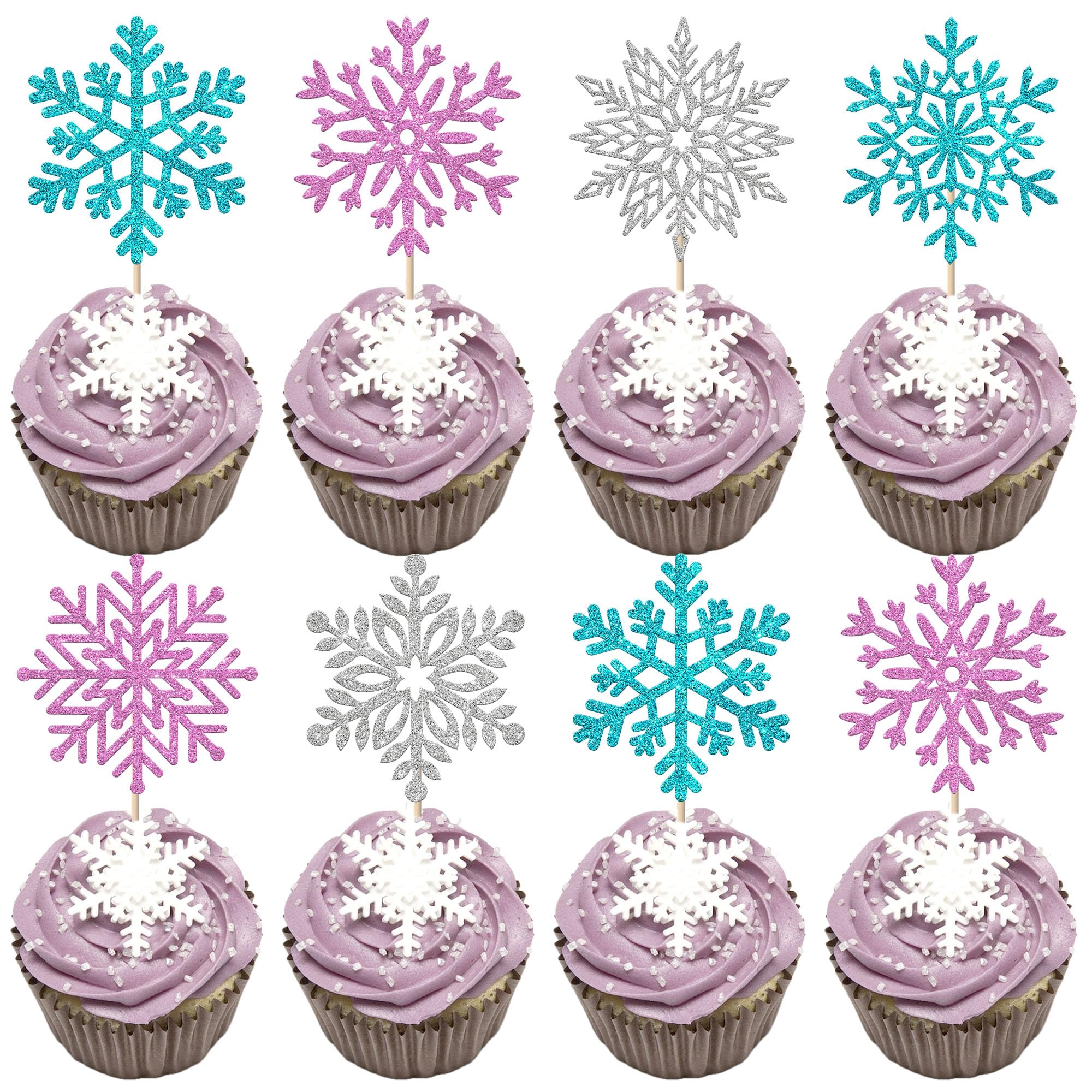 SYKYCTCY 36 Pack Snowflake Cupcake Toppers Winter Frozen Theme Cupcake Picks Winter Wonderland Cake Decorations for Girls Birthday Frozen Theme Party Christmas Baby Shower Wedding Decoration Supplies