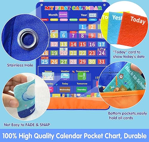 Miniatura 7 de Craftstory Calendario de aula con 104 tarjetas para niños, aprendizaje preescolar, suministros de escuela en casa, suministros imprescindibles para