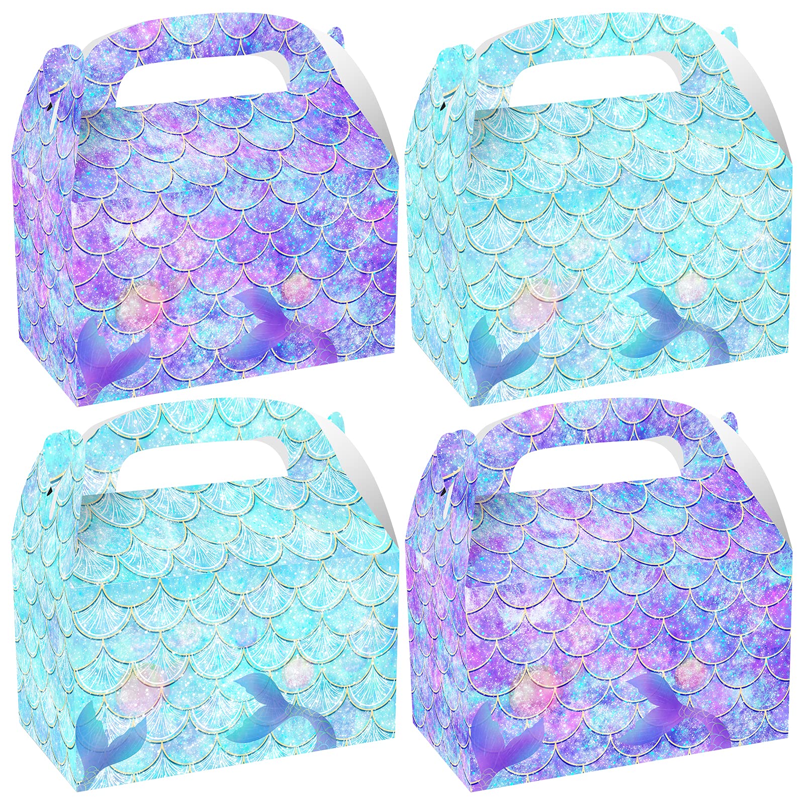CIEOVO 24 Pack Mermaid Party Favor Goodie Gift Boxes, Mermaid Paper Gift Boxes Bags for Under The Sea Theme Kids Birthday Wedding Baby Shower Party