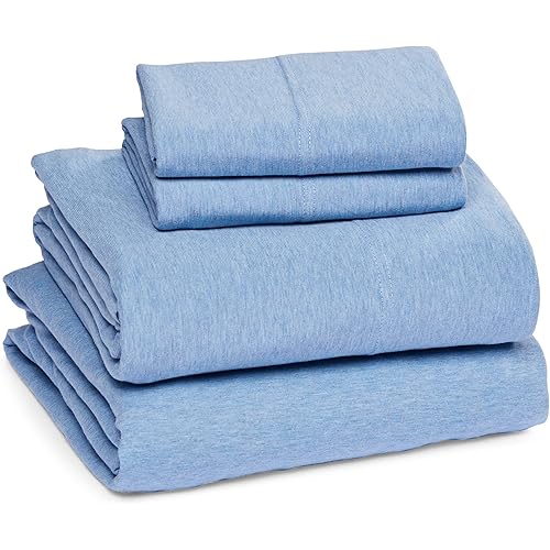 Amazon Basics Cotton Jersey Bed Sheet Set - King, Sky Blue