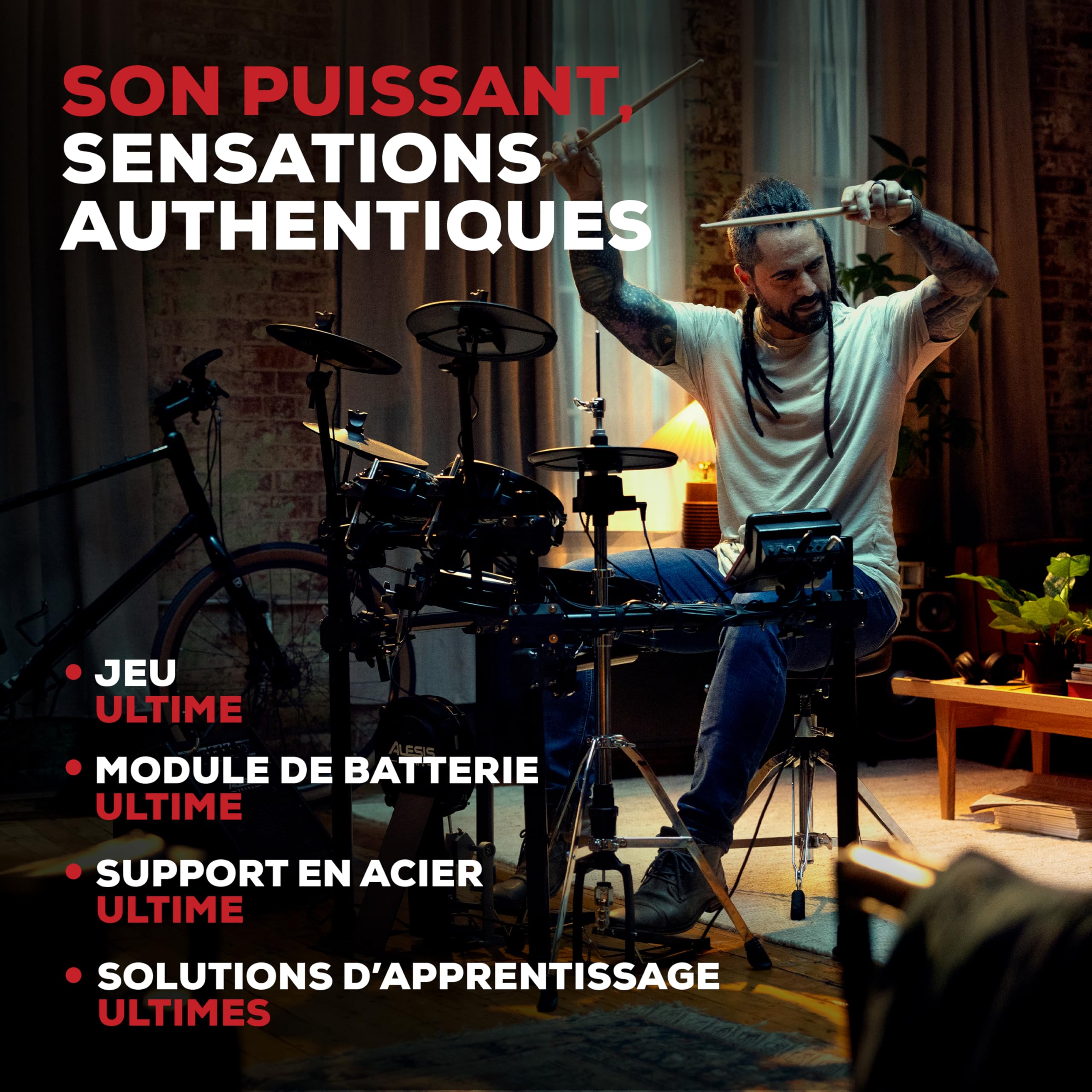 Alesis Nitro Ultimate Batterie Électronique avec Pads Maillés à Double Zone, Charleston Autonome, 640 Sons BFD Authentiques et 52 Kits, Bluetooth, Drumeo, USB MIDI, Compatible Double Grosse Caisse | 52 kits, 640 sons plus, audio Bluetooth, Hi-Hat mobile m