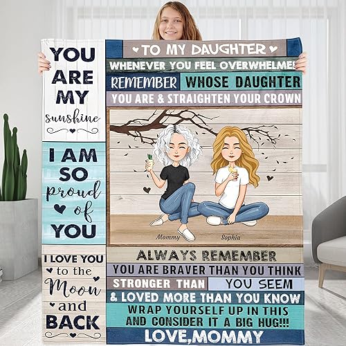 Miniatura 1 de Manta personalizada con texto en inglés "I Love You to The Moon and Back", regalo de cumpleaños para hija de parte de mamá, manta con nombre