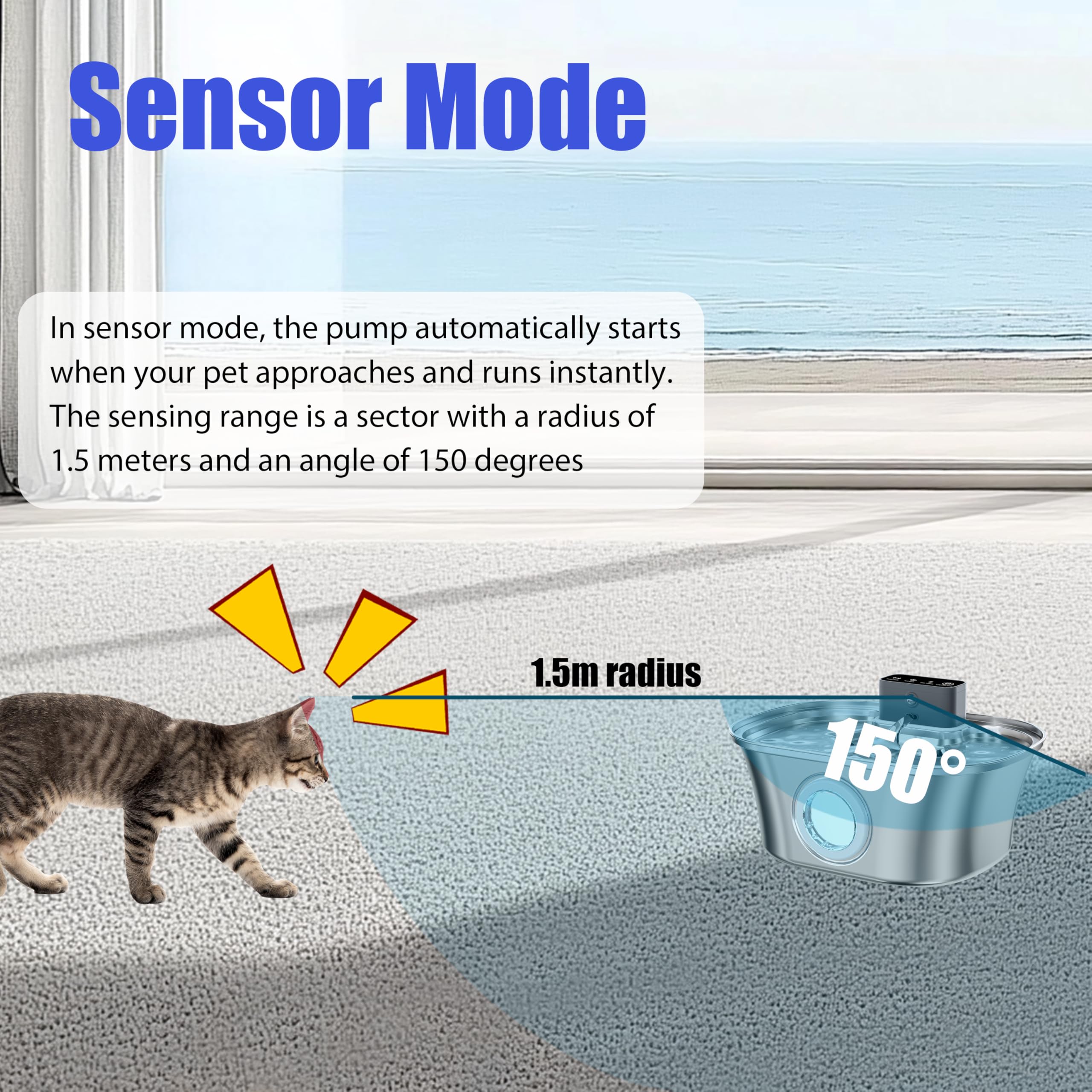 Wireless Cat Water Fountain Stainless Steel, 3.2L Pet Fountain Battery Operated,Cordless Cat Fountain for Cats&Dog with Motion Sensor, Quiet Indoor Cat Fountain for Drinking, Multi-Filtration - image 3