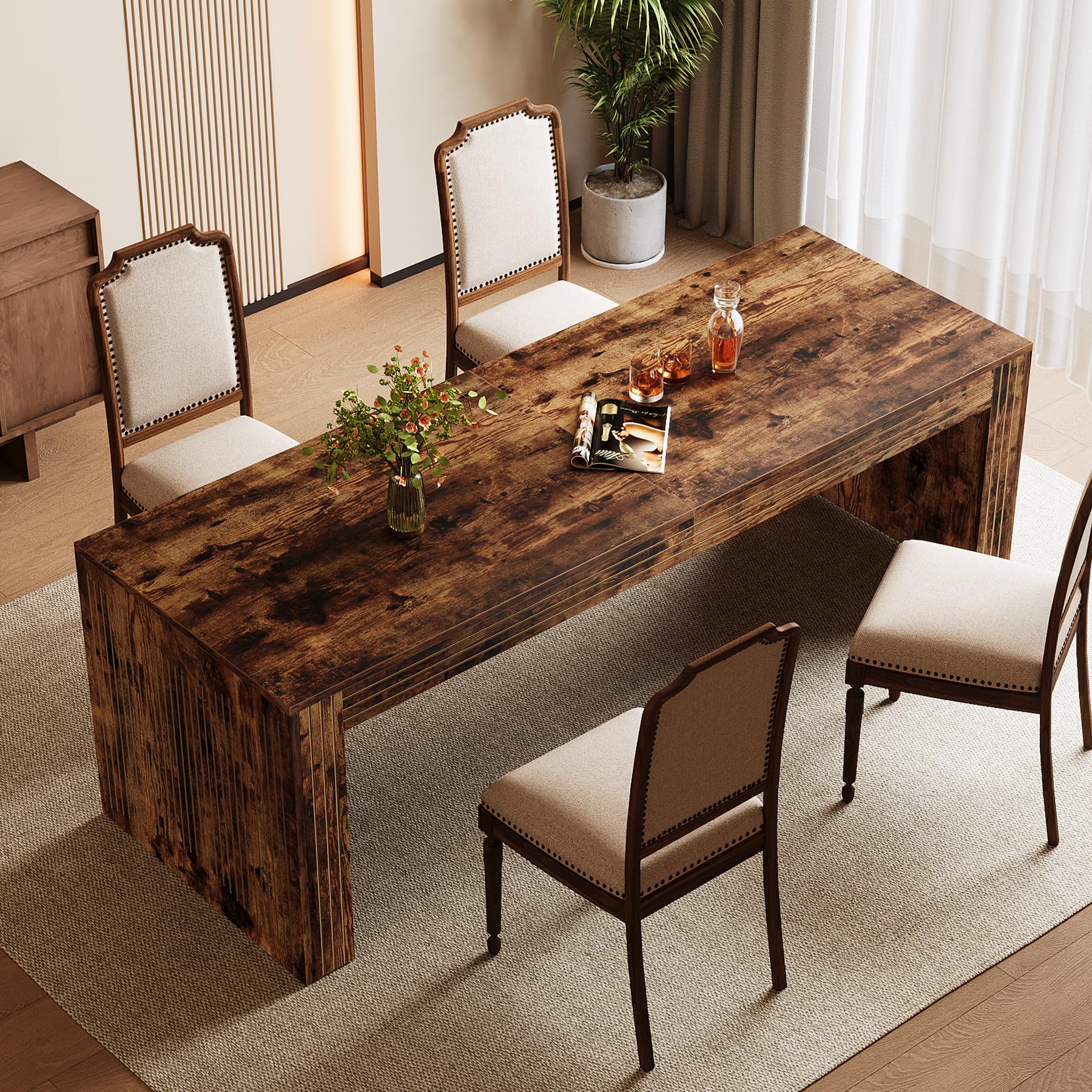 Tribesigns 78.7-inch Large Dining Table for 6-8, Rectangular Kitchen Table with Heavy Duty Pedestal, Modern Wood Dinner Table for Kitchen, Dining Room, Living Room, Vintage Brown