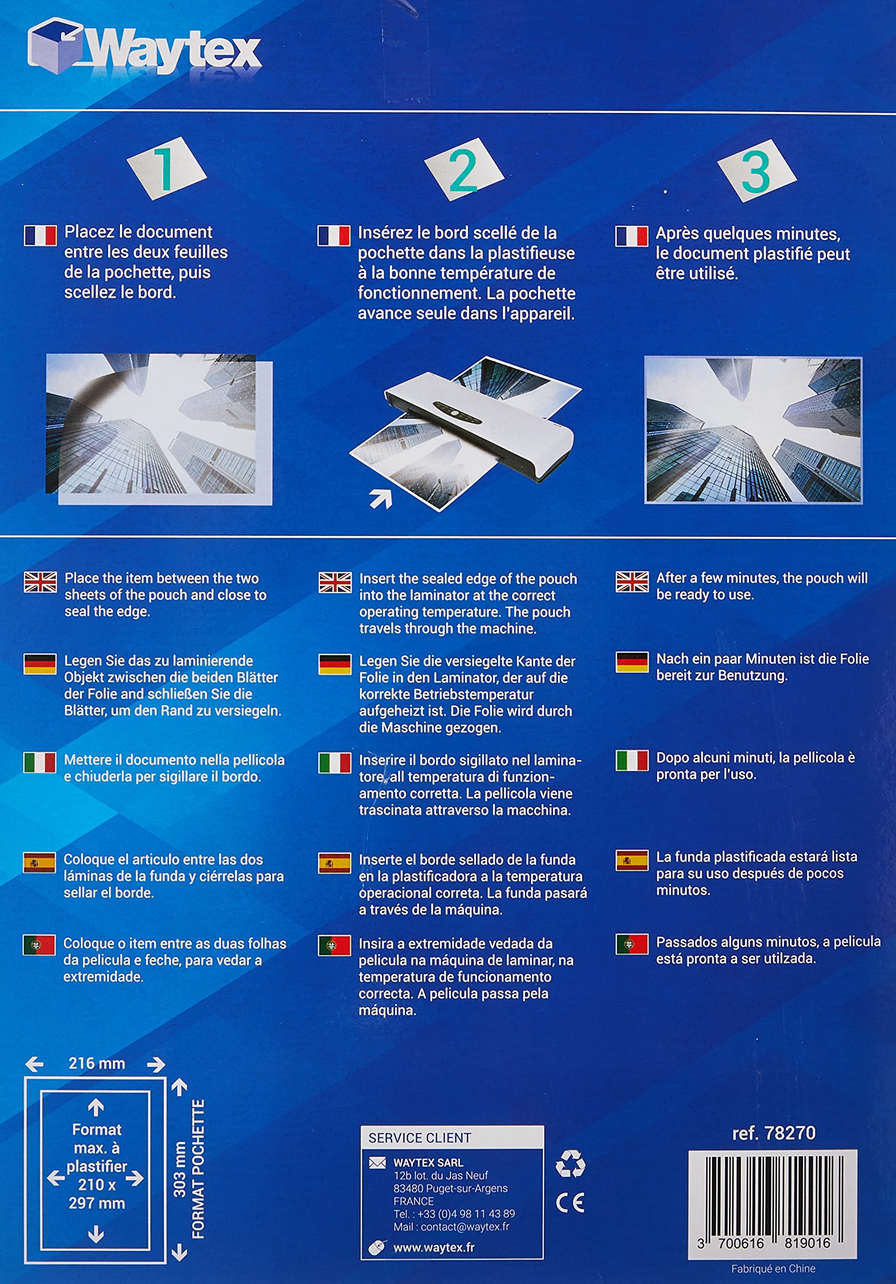 WAYTEX Pack 50 feuilles plastification A4 75 microns brillante transparente