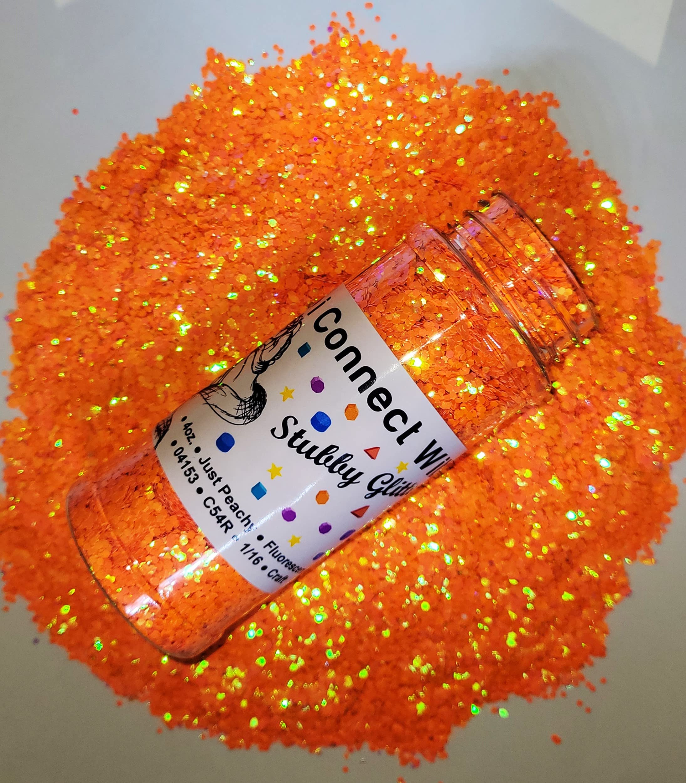 iConnectWith Glitter – Just Peachy Fluorescent Glitter; Multi-use for Crafts, Decorations, Nail Art, Makeup, Tumblers, Resin Art, and DIY Projects