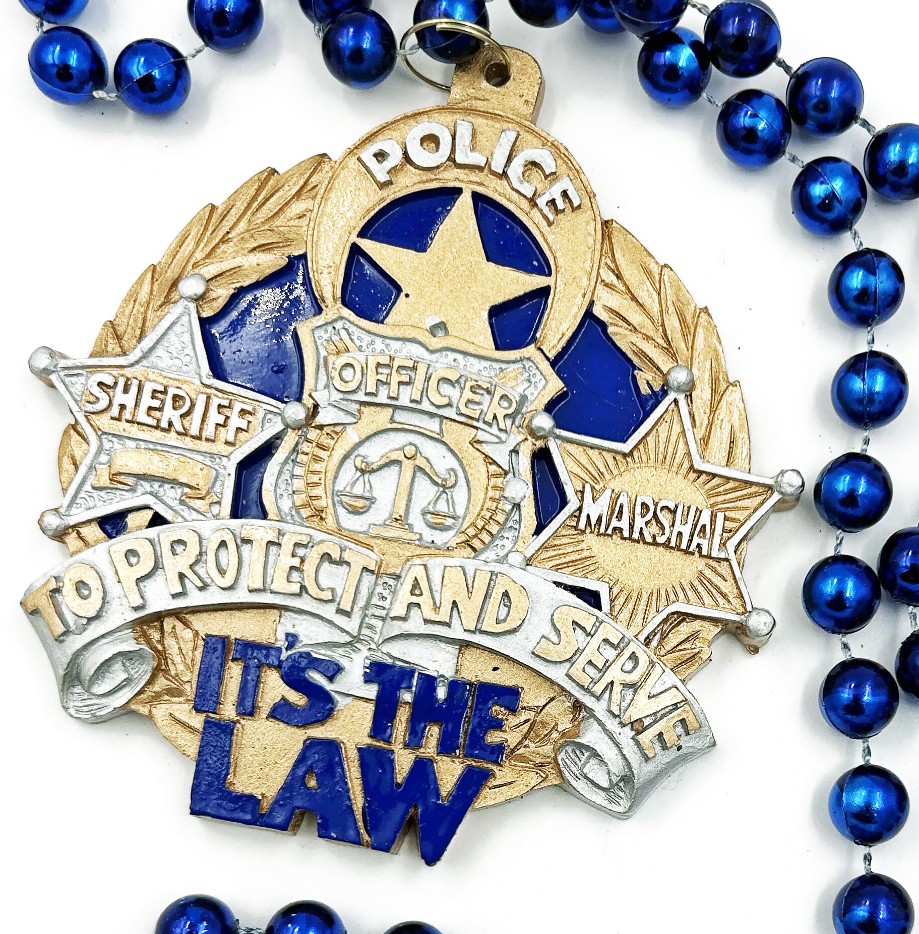 Police It's the Law Sheriff Marshal Protect & Serve Mardi Gras Bead Necklace New Orleans