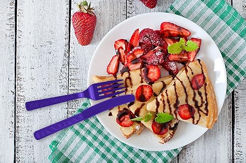 Miniatura 6 de DecorRack Juego de cubiertos de plástico de color azul real para fiestas, 96 piezas de utensilios resistentes a granel (azul rey, 96 piezas)