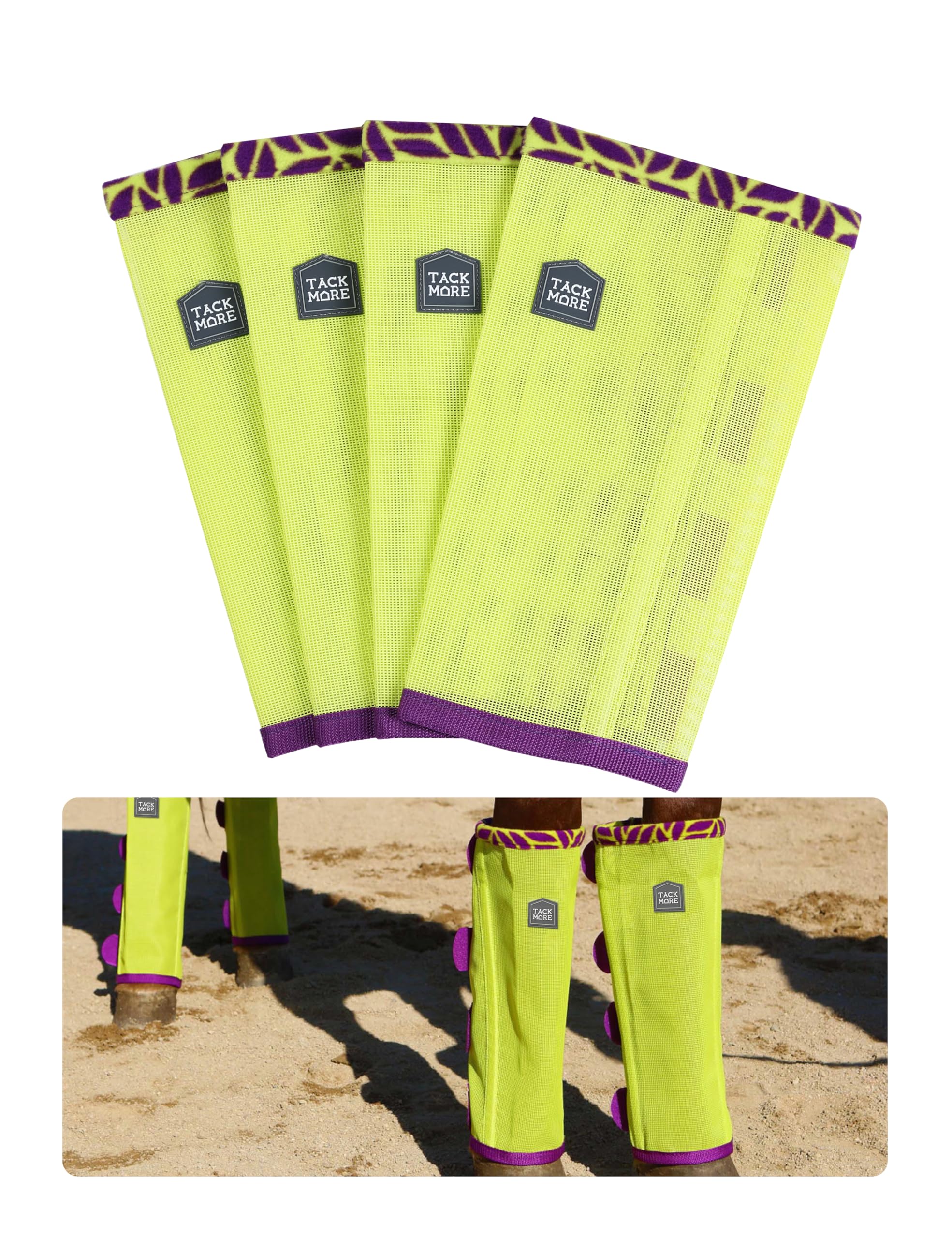 Tackmore Horse Fly Boots with Patterned Fleece Trim, Reduce Rubbing Fly Boots of 4 Summer Protective Leg Boots