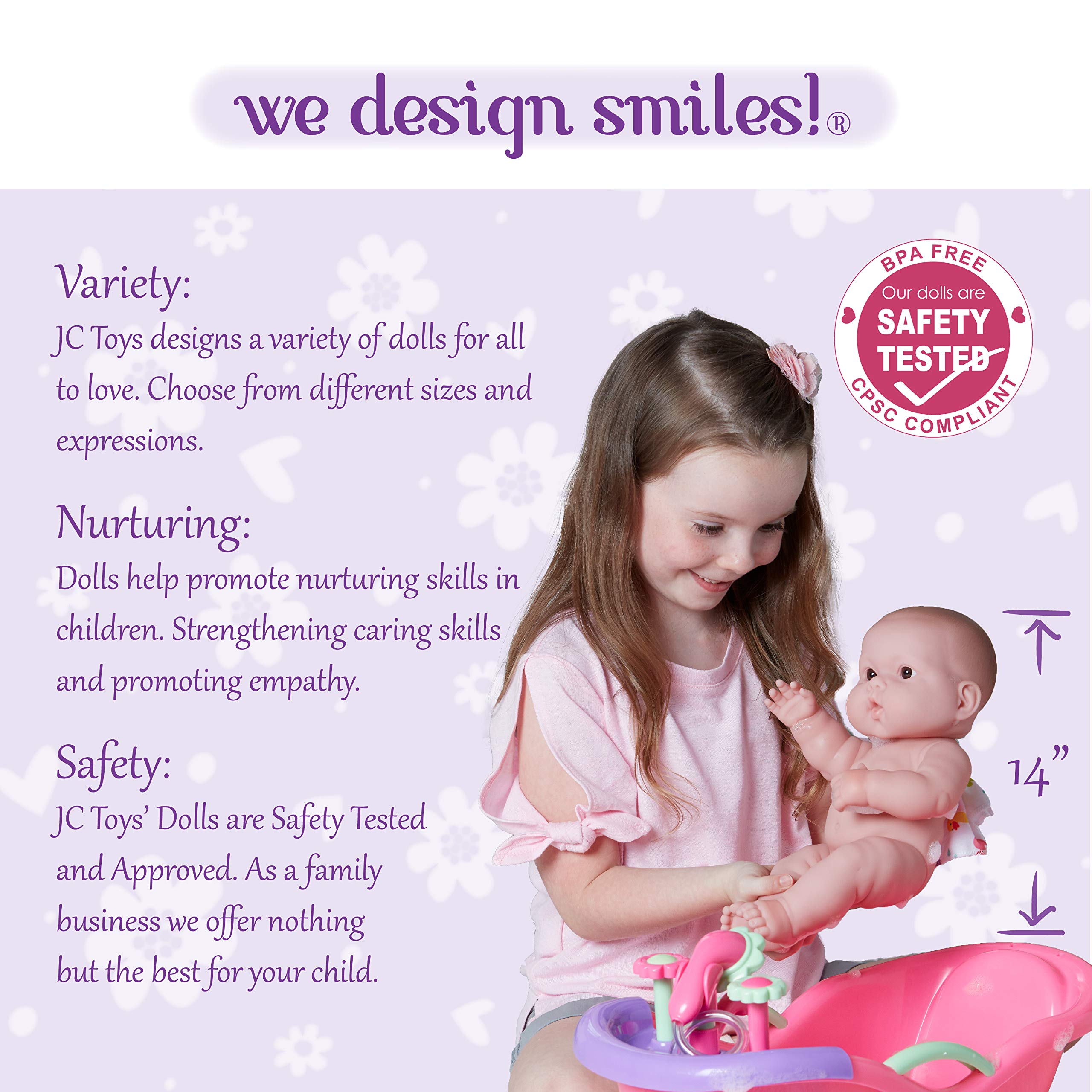 JC Toys - 14" Lots to Love Babies Doll and Bath | Real Working Bath and Shower Gift Set and Accessories | Posable & Waterproof | Ages 2+